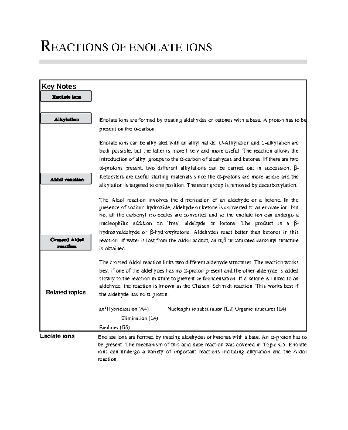 Reactions OF Enolate IONS - REACTIONS OF ENOLATE IONS Key Notes Related ...