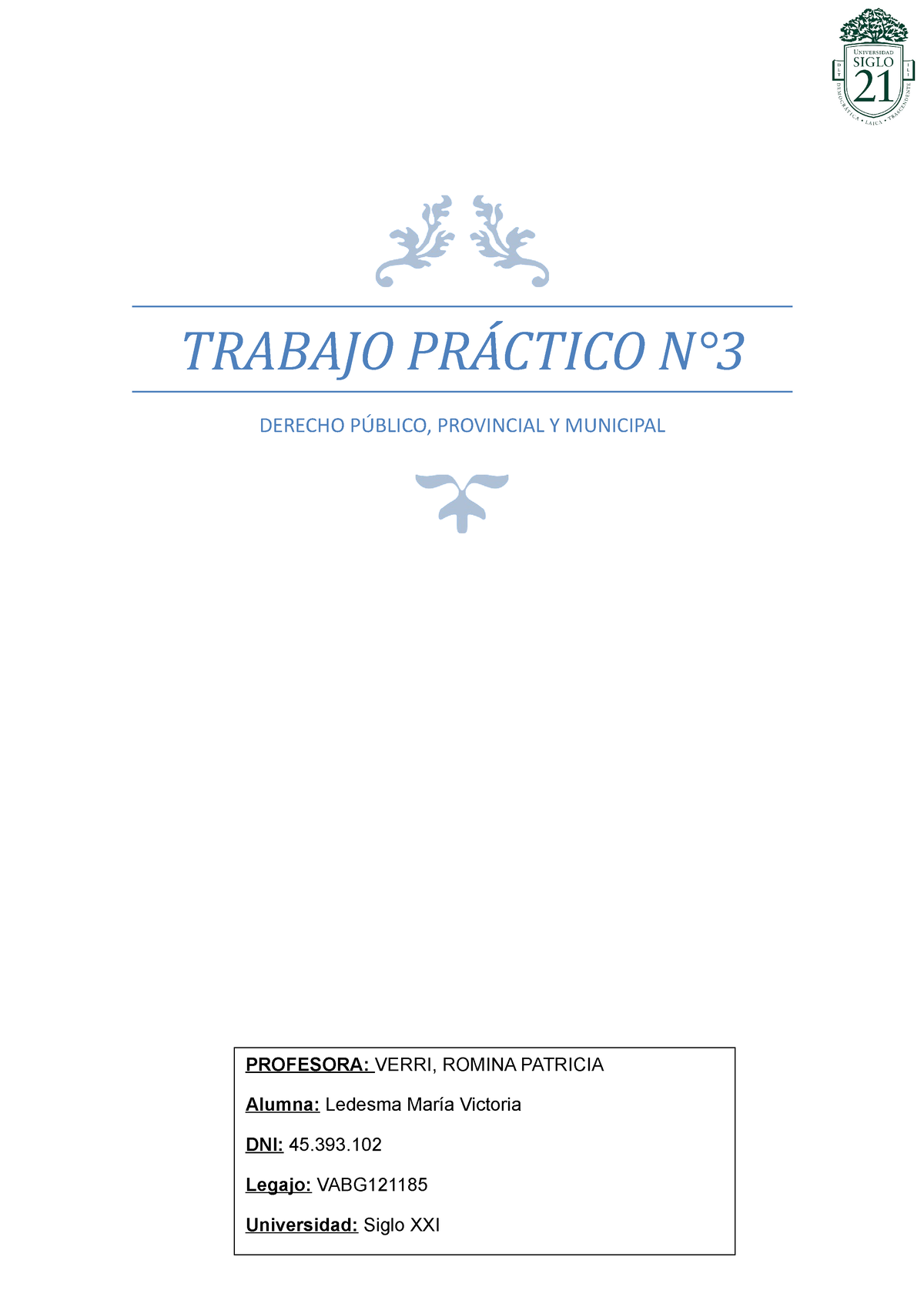 Dppym N3 Trabajo PrÁctico N° Derecho PÚblico Provincial Y Municipal Profesora Verri Romina 6355