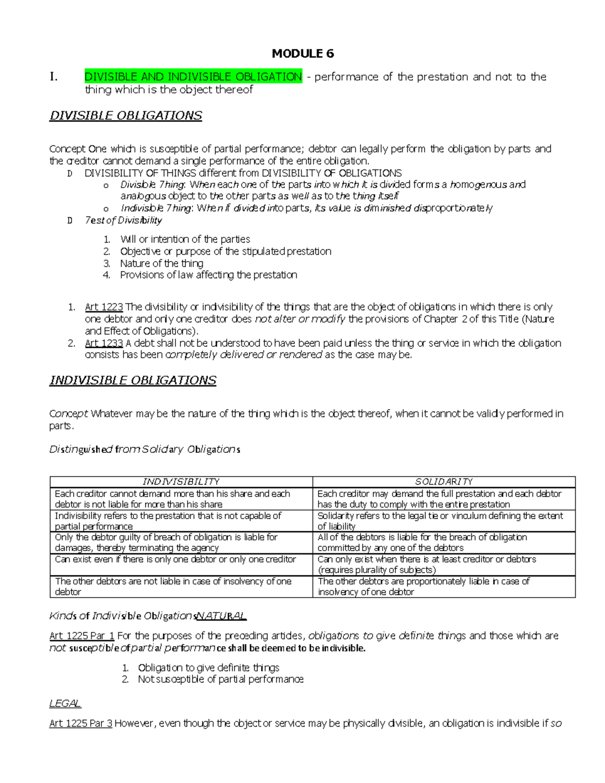 What Is Divisible And Indivisible Obligation