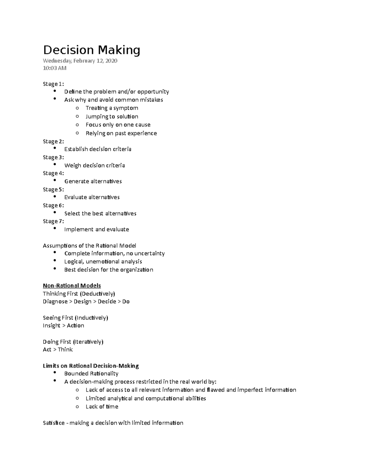 Decision Making - Lecture notes 3 - Decision Making Wednesday, February ...
