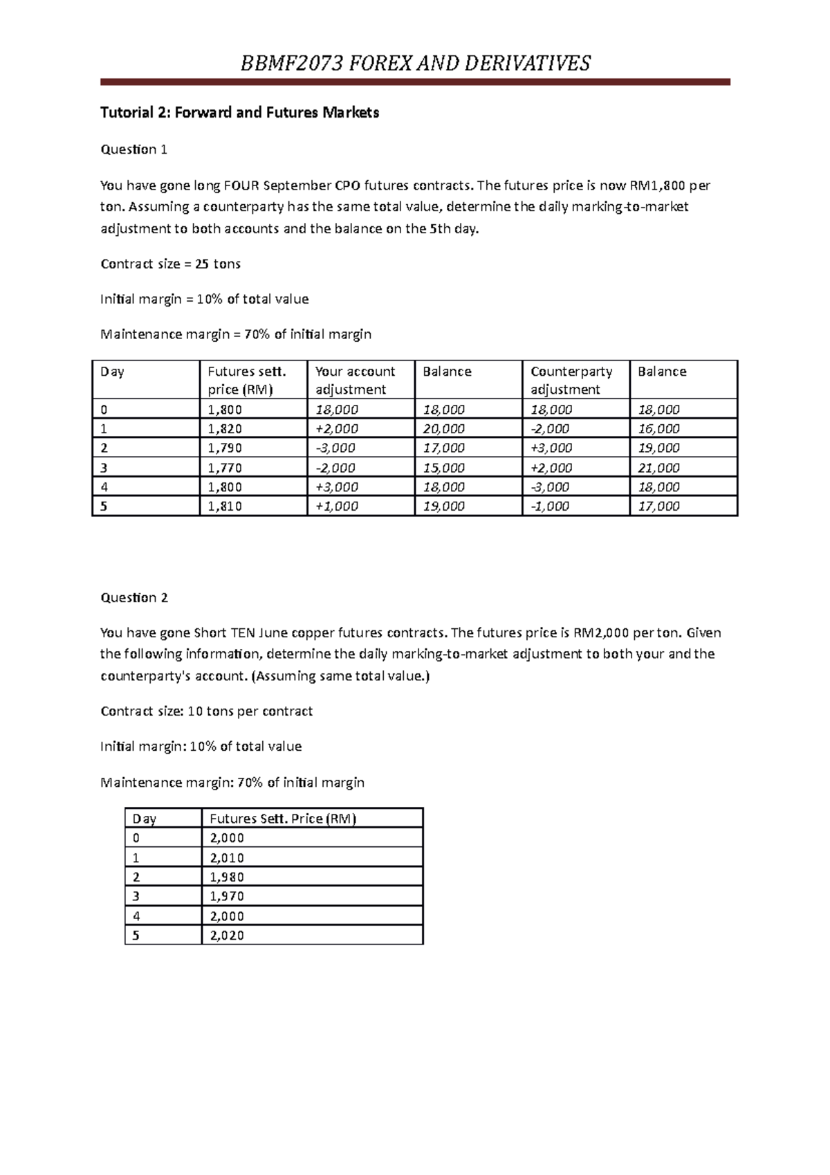 T2Forward and Future Markets Answer Tutorial 2 Forward and