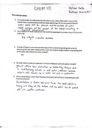 Experiment 2 - Separation of Mixture - Pre Lab - CHEM 1111 - CamScanner ...