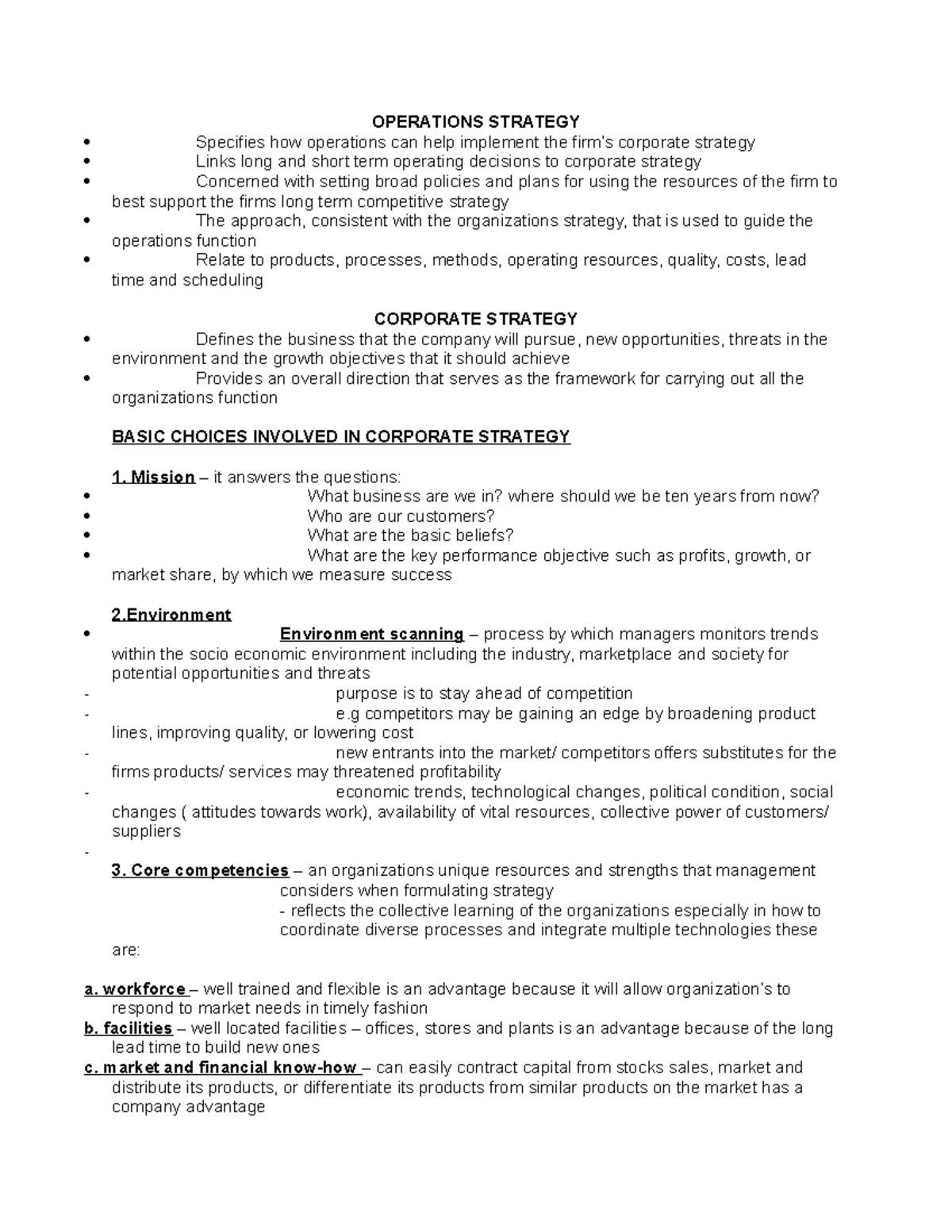 Operations Strateg-new - OPERATIONS STRATEGY Specifies how operations ...
