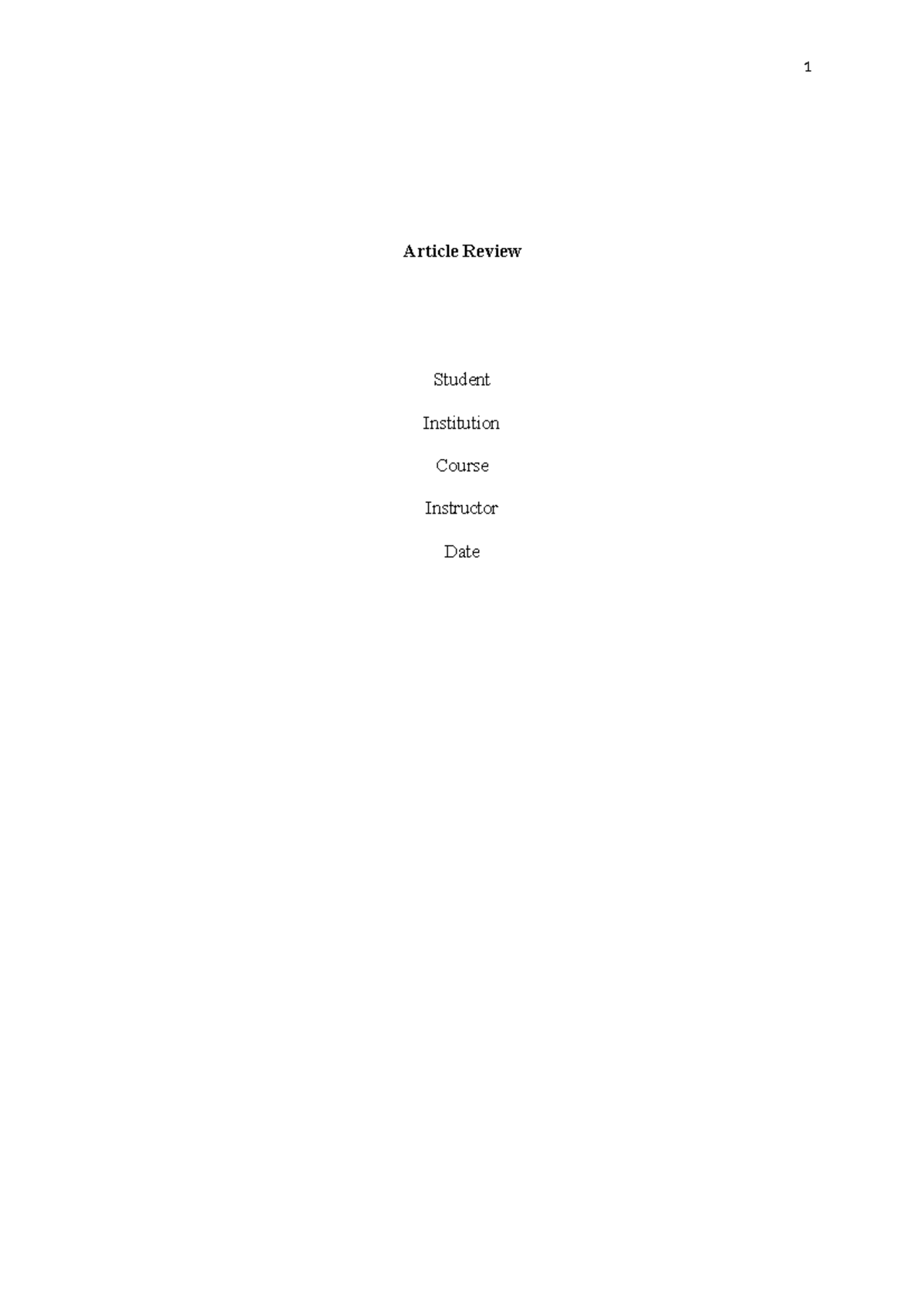 Article Review 1 - Article Review Student Institution Course Instructor ...