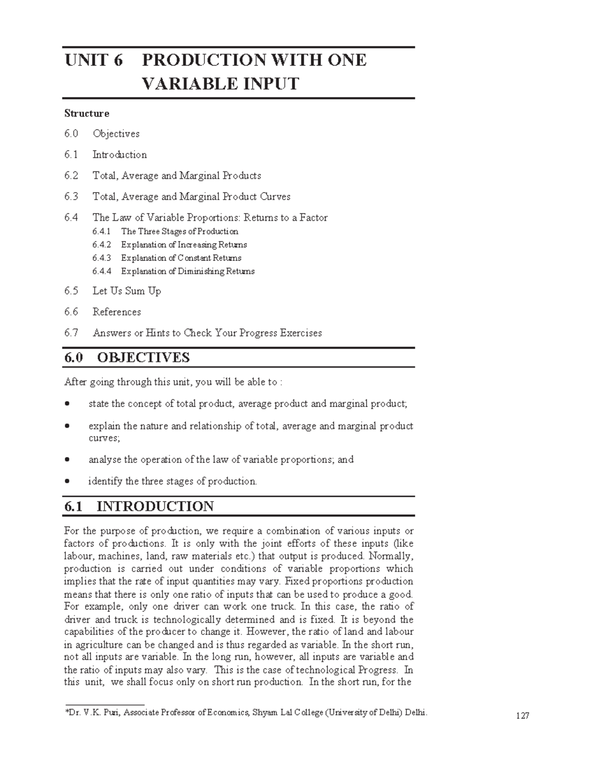 Production function with one variable input - UNIT 6 PRODUCTION WITH ...