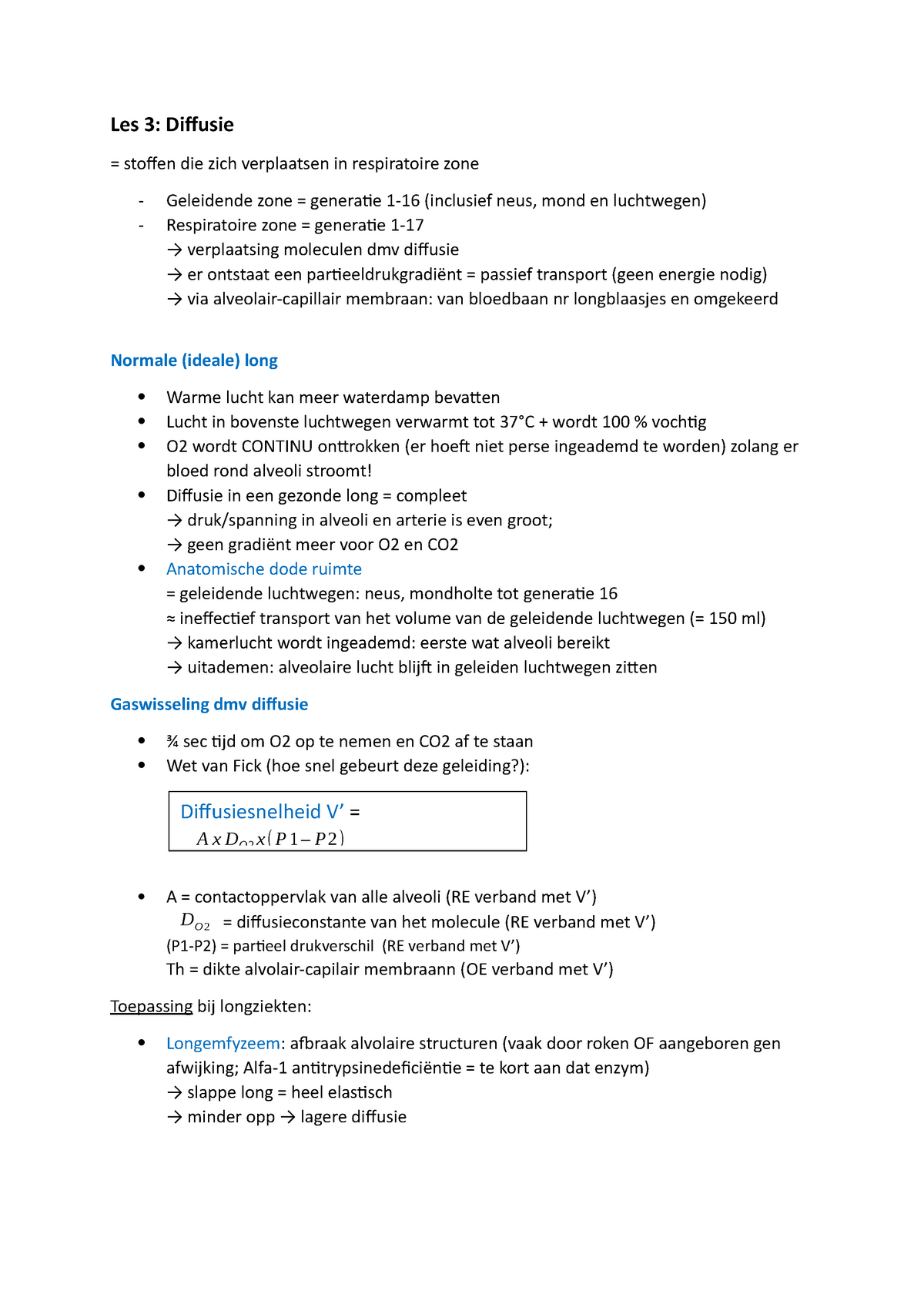 Les 3 - Samenvatting Biomedische Wetenschappen - Les 3: Diffusie ...