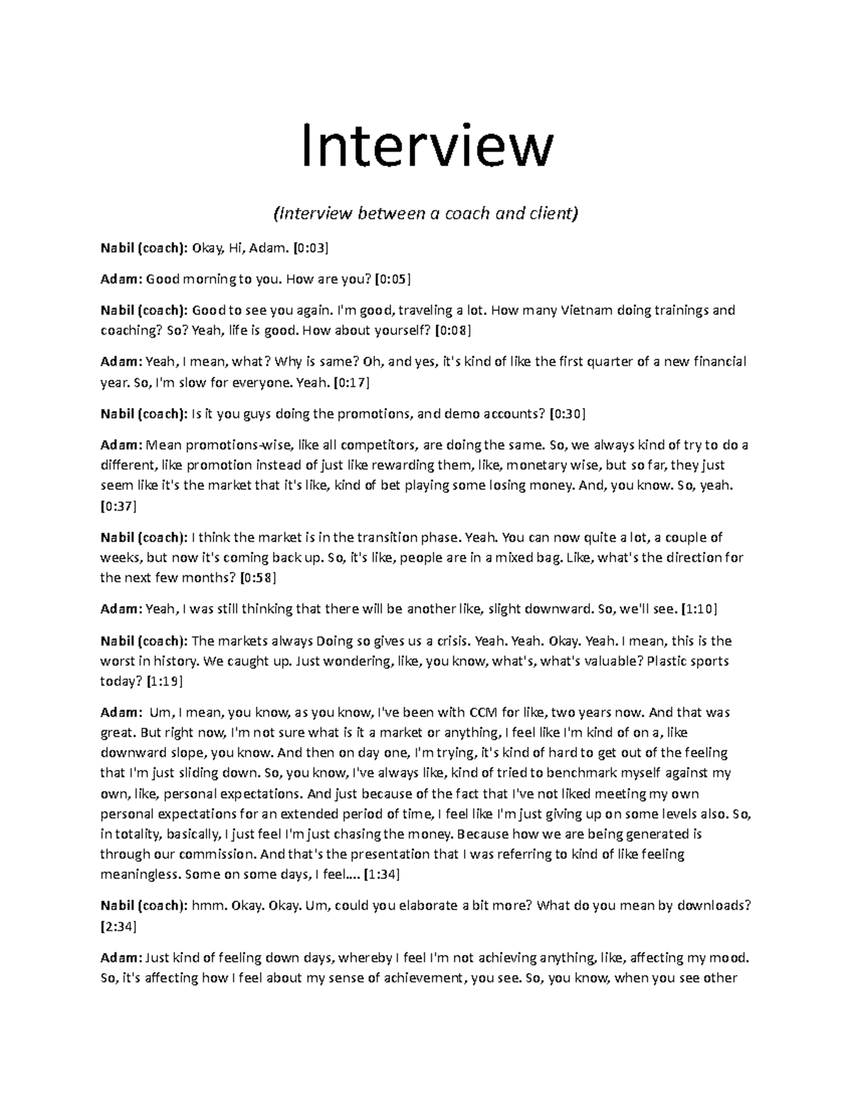 Interview between a coach and client - Interview (Interview between a ...