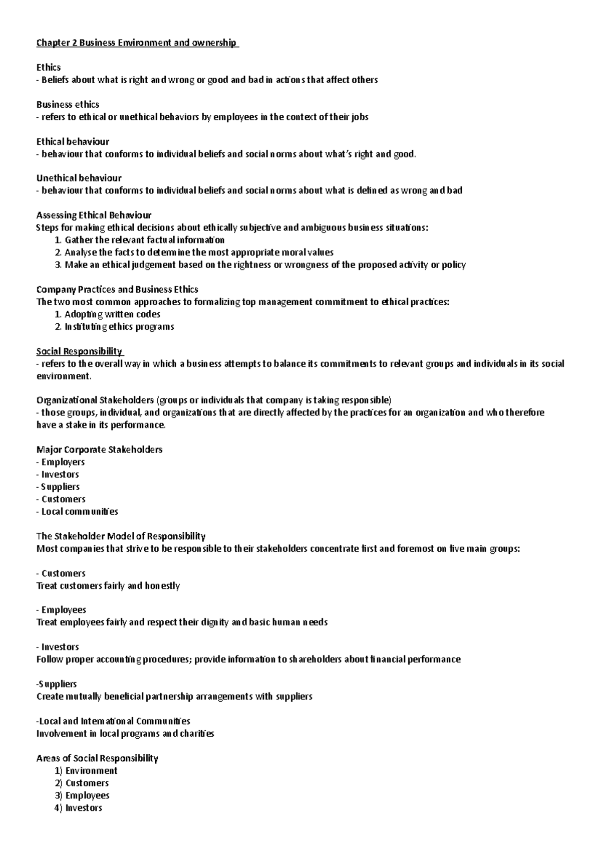 Business Chapter 2 Business Ethics and Social Responsibility - Chapter ...