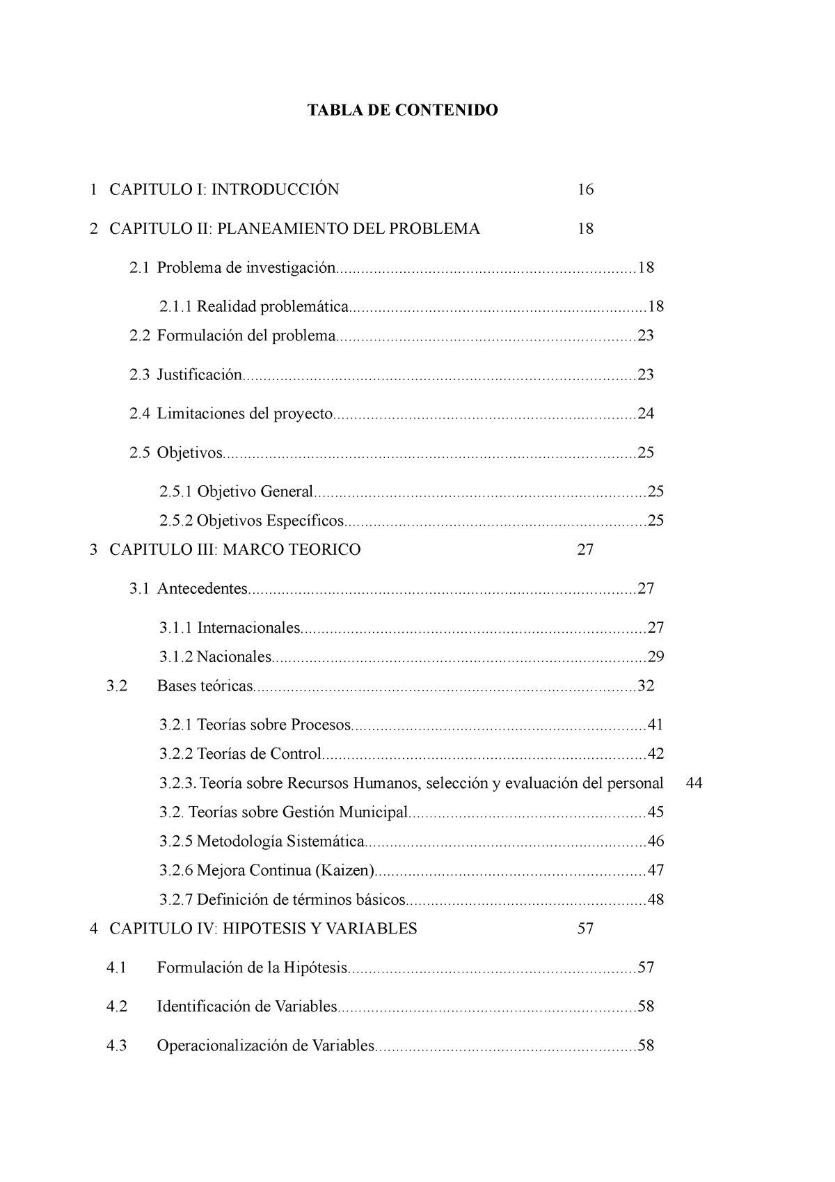 Tabla DE Contenido De La Tesis - TABLA DE CONTENIDO 1 CAPITULO I ...