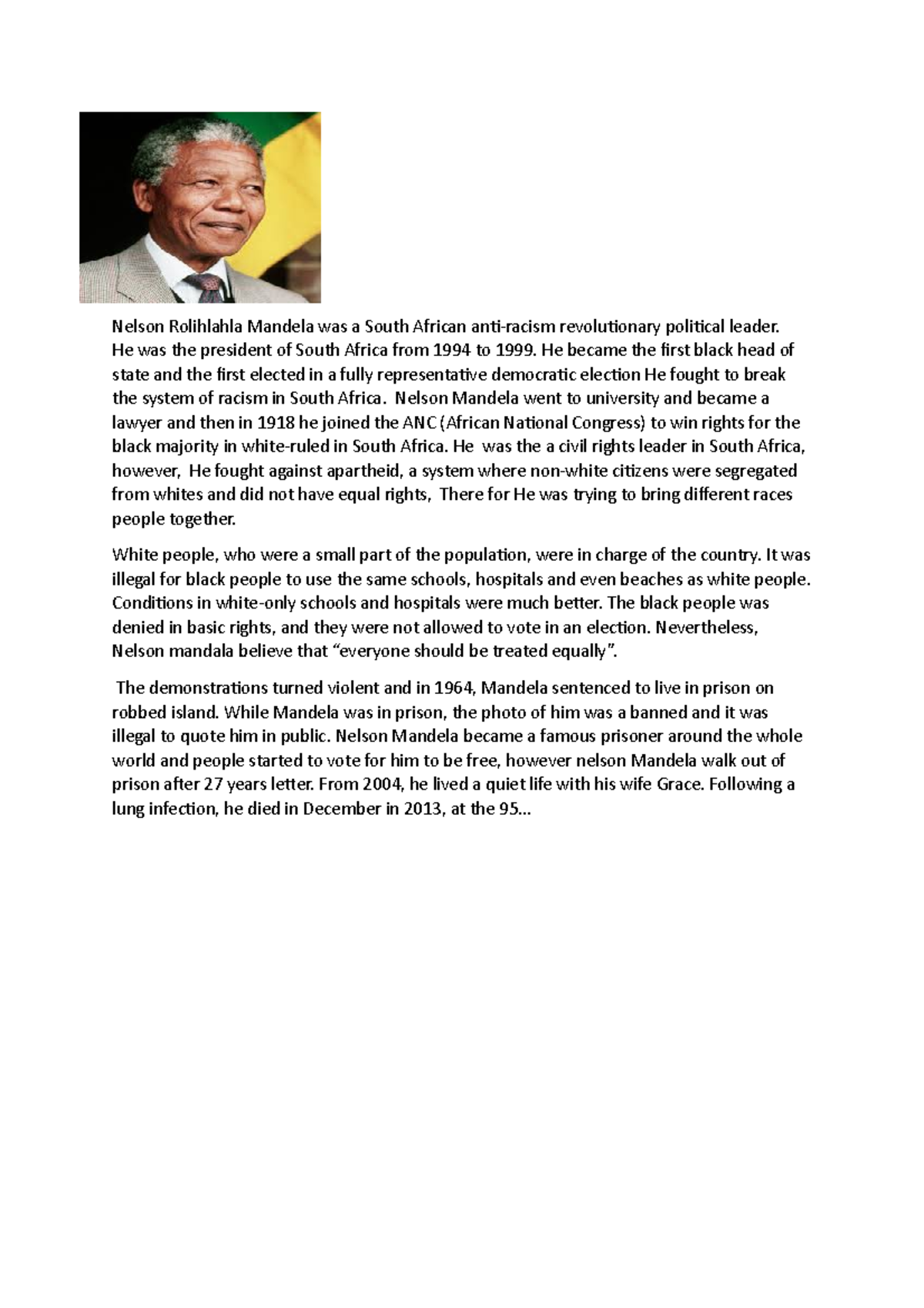 essay about nelson rolihlahla mandela