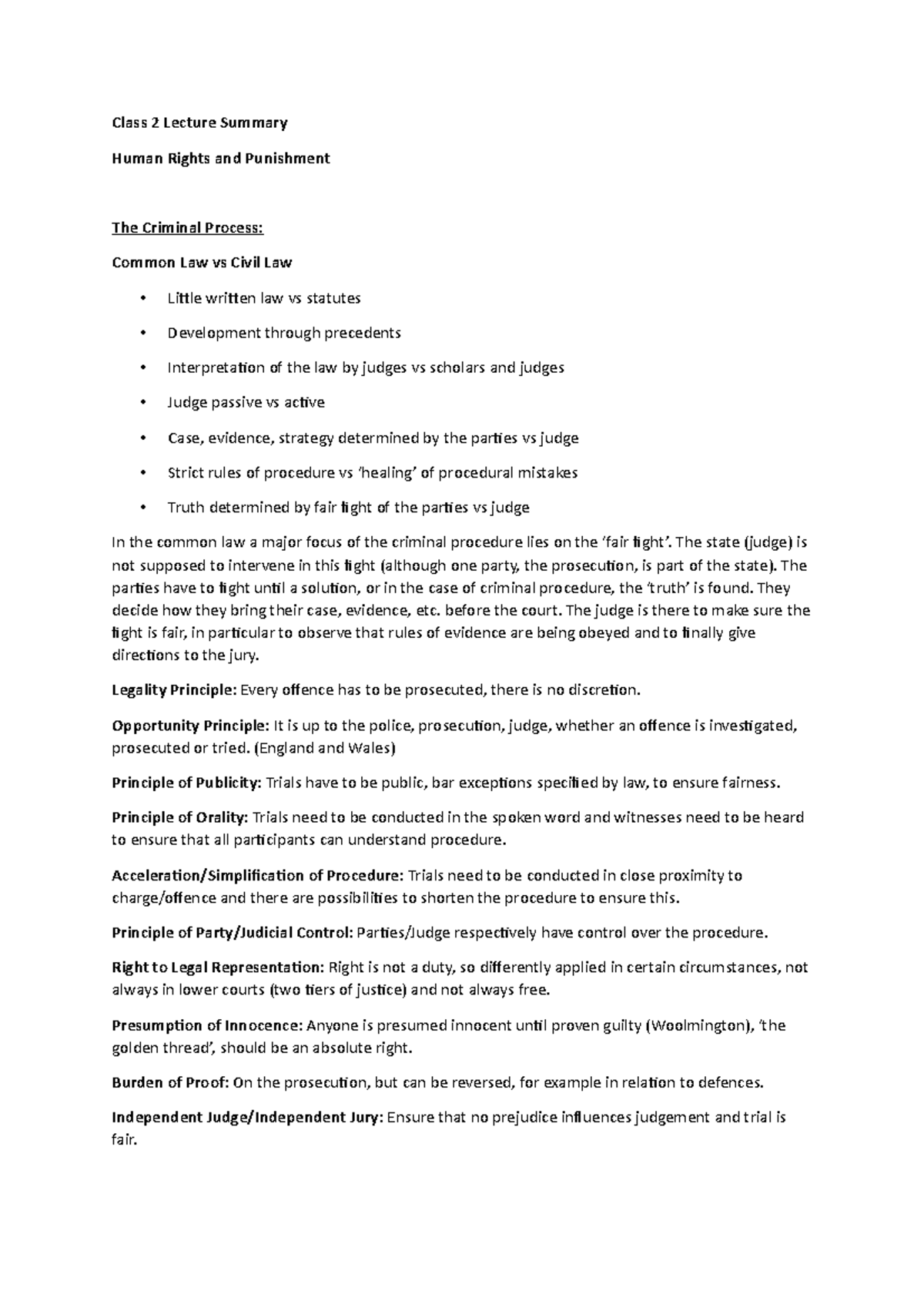 Class 2 Lecture Summary - Class 2 Lecture Summary Human Rights and ...