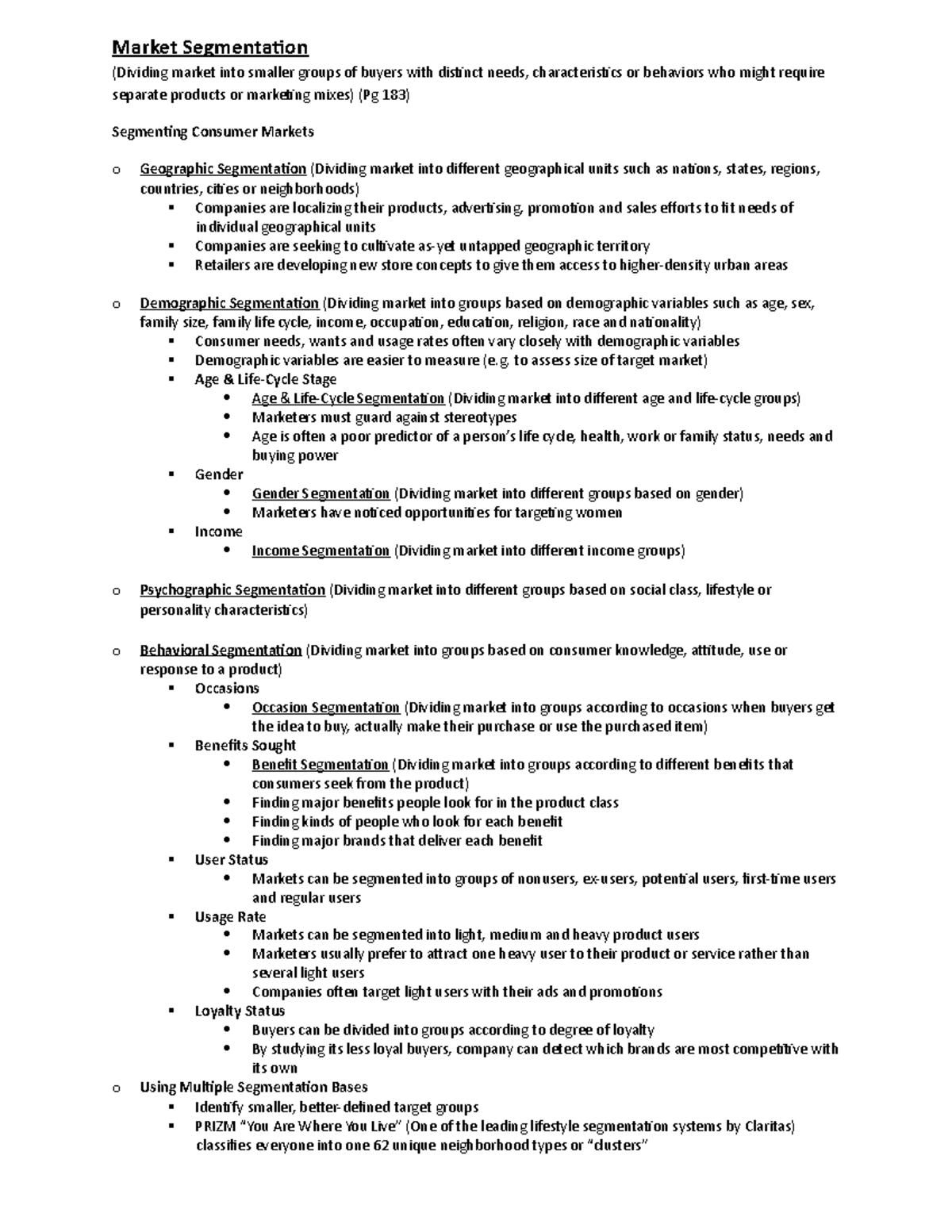 Sure get A marketing notes - Market Segmentation (Dividing market into ...