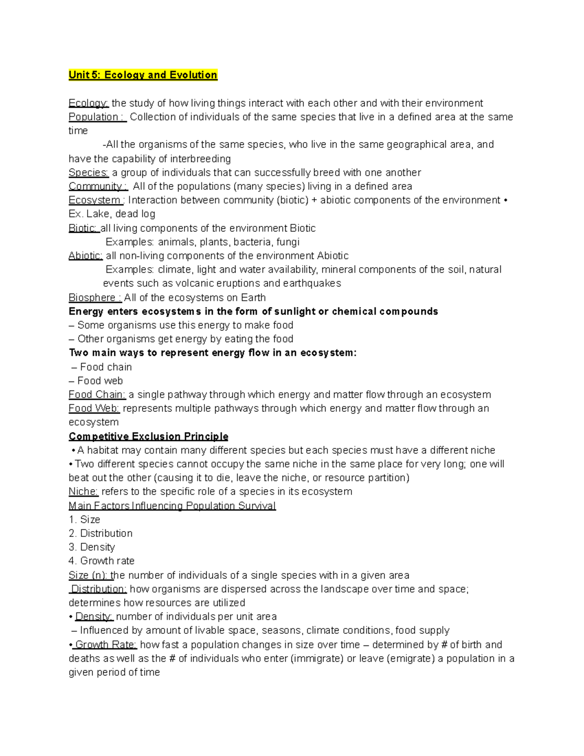 Unit 5 Ecology And Evolution - Unit 5: Ecology And Evolution Ecology ...