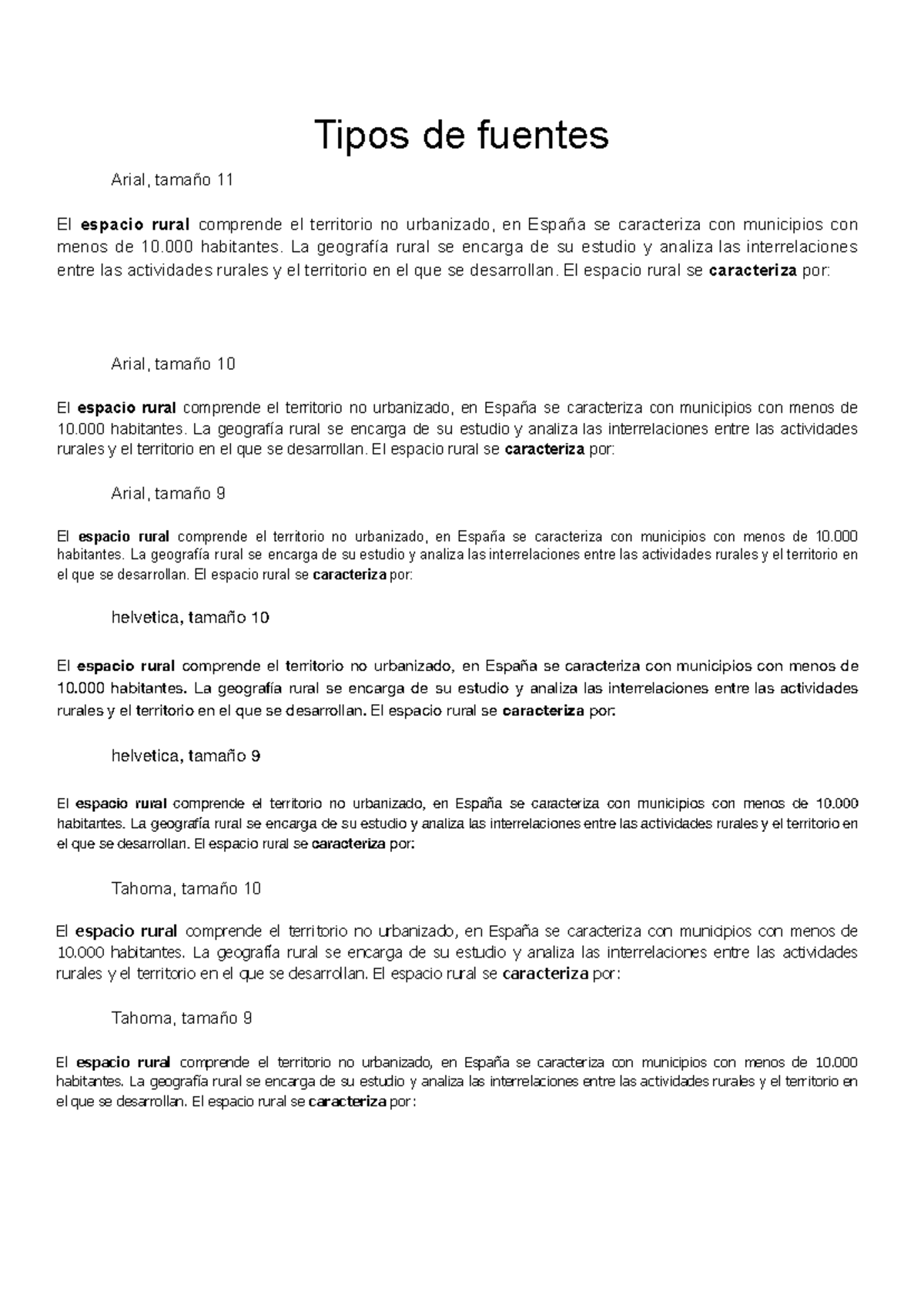 Tipos de fuentes - Tipos de fuentes Arial, tamaño 11 El espacio rural ...