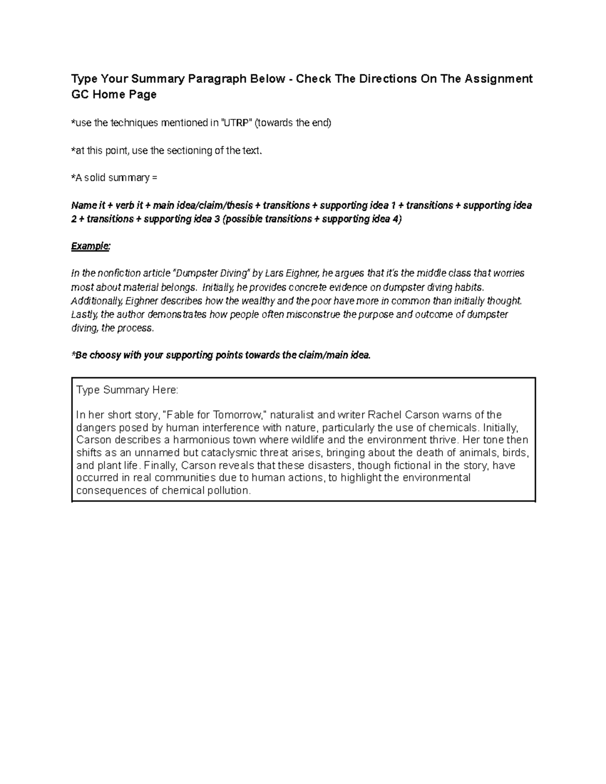 Carson Summary Practice - Type Your Summary Paragraph Below - Check The ...