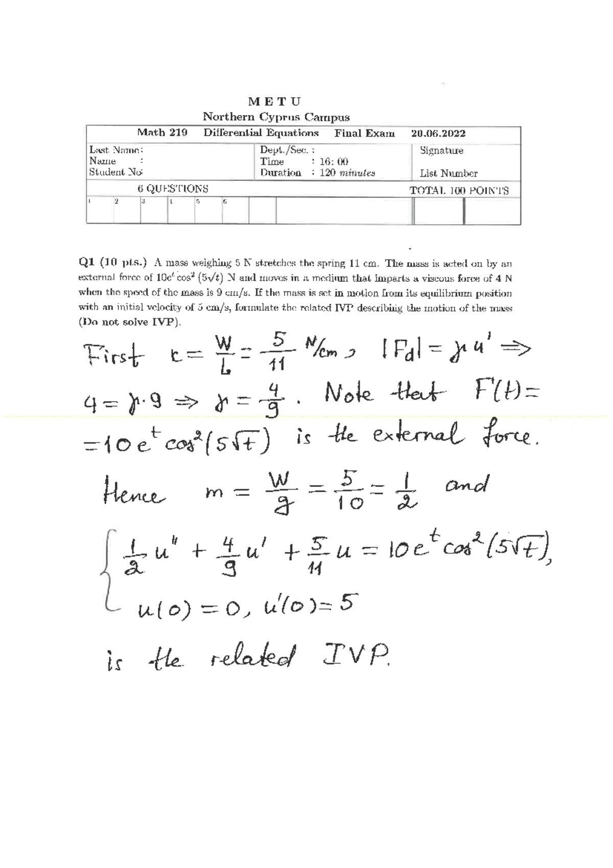 Sol MAT 219Fin Exam Spring 21-22 - Calculus with Analytic Geometry ...