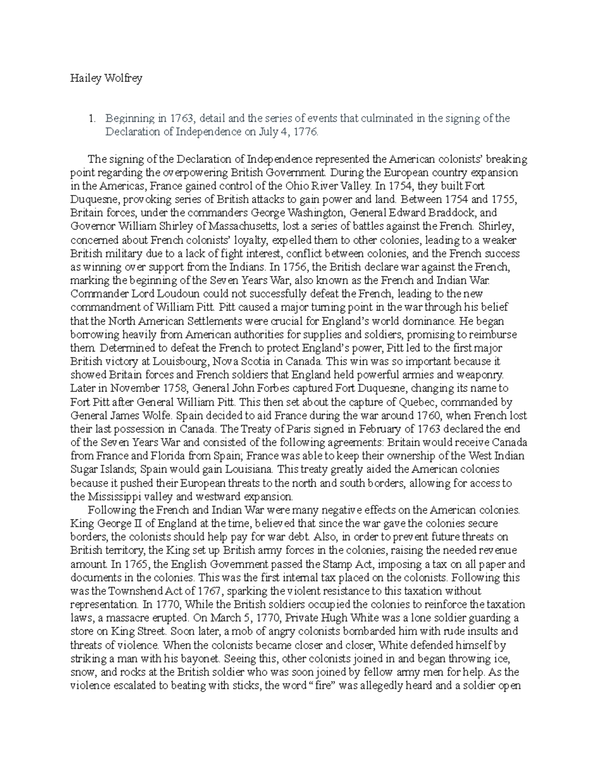 Unit 1 Long Essays - Hailey Wolfrey Beginning in 1763, detail and the ...