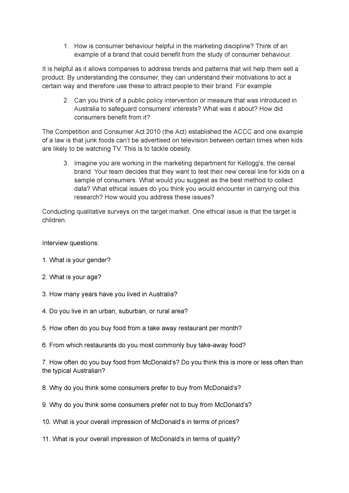 consumer behaviour essay questions and answers