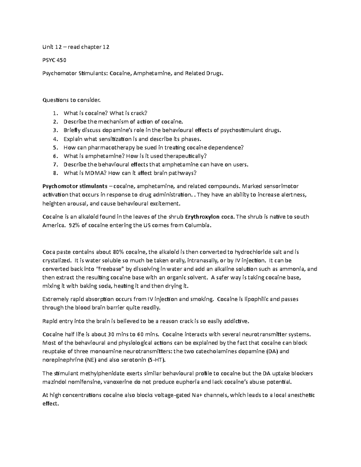 Unit 12 notes - questions to consider - Unit 12 – read chapter 12 PSYC ...