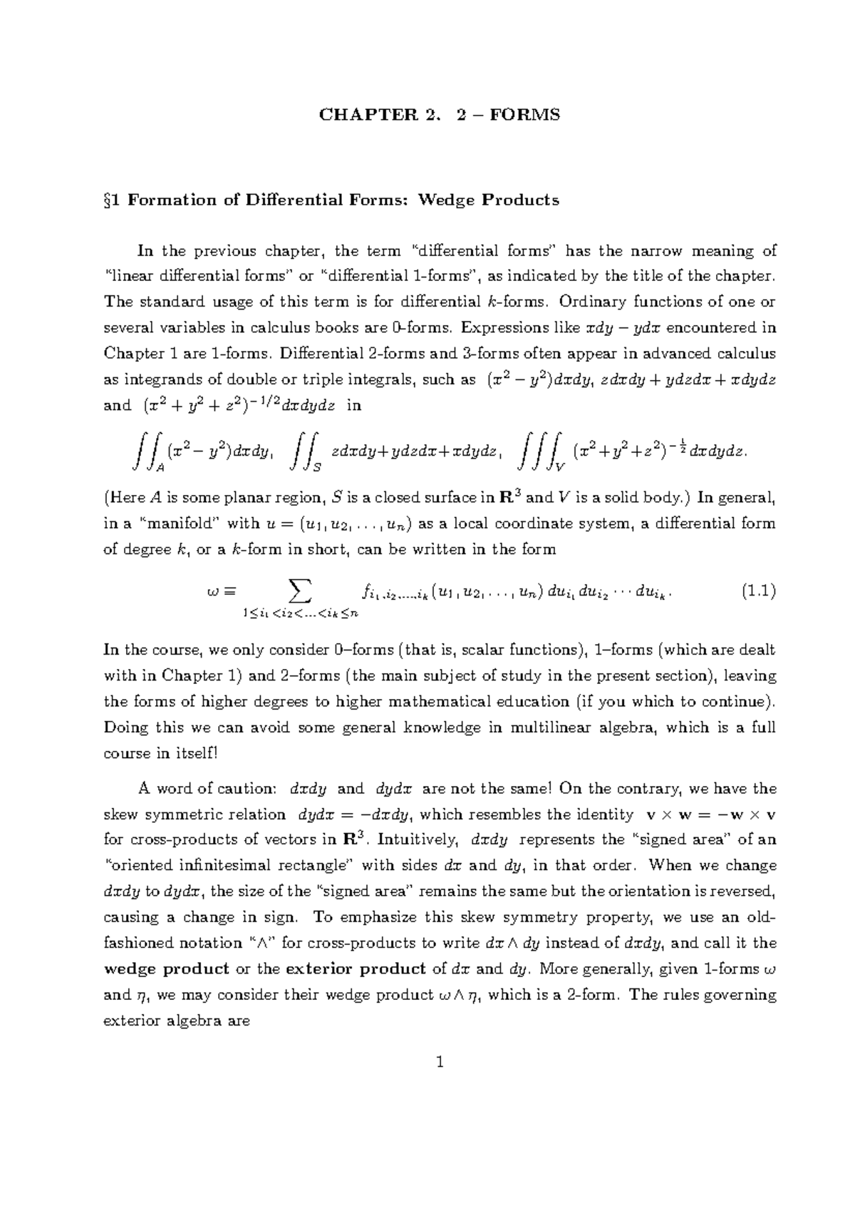 Lecture Notes Formation of differential forms wedge products CHAPTER