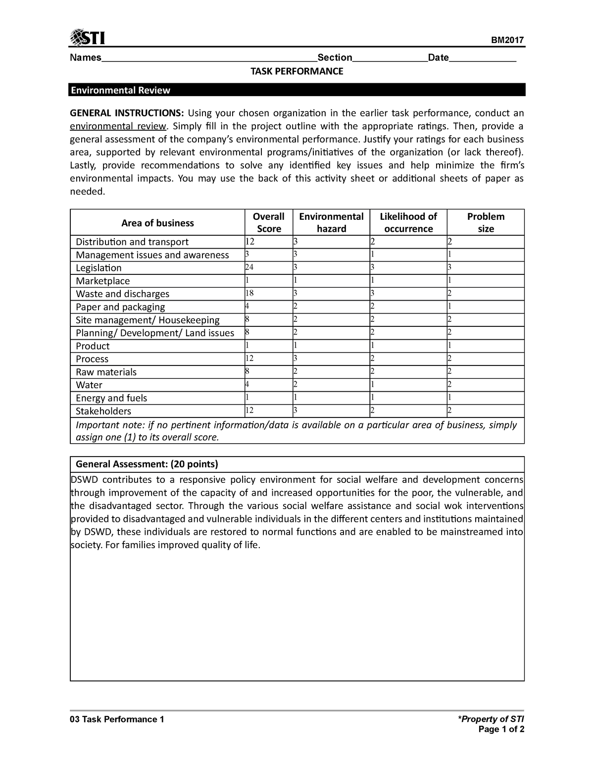 03 Task Performance 1GP - BM 03 Task Performance 1 *Property of STI ...