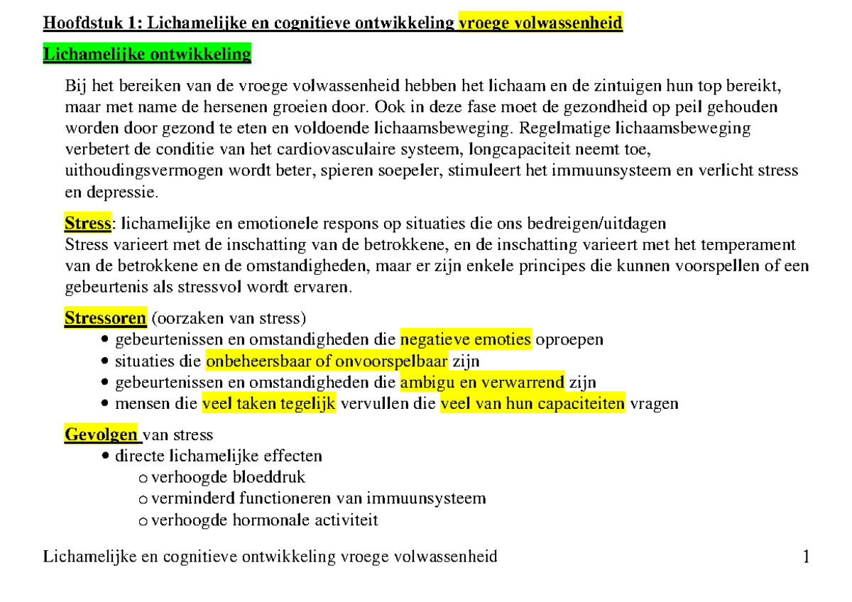 Samenvatting Ontwikkelingspsychologie 2: Levensloop Vanaf De ...