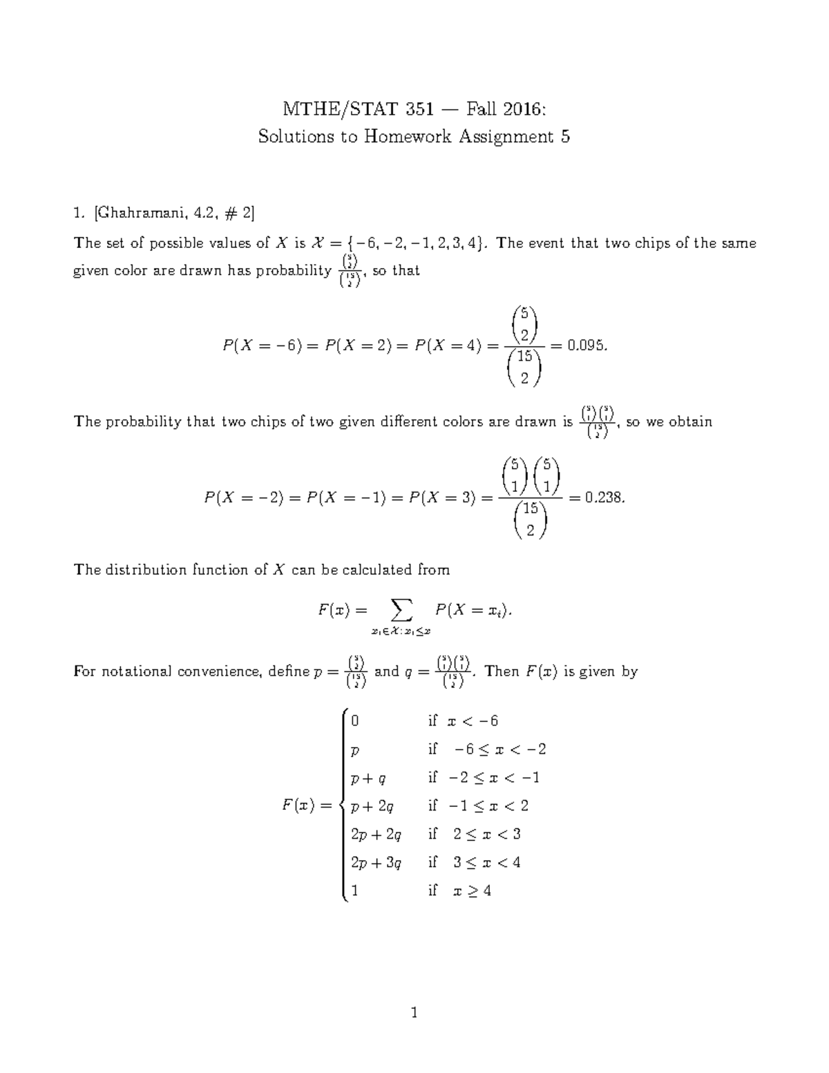 2016 Solutions 2 - MTHE/STAT 351 — Fall 2016: Solutions to Homework ...