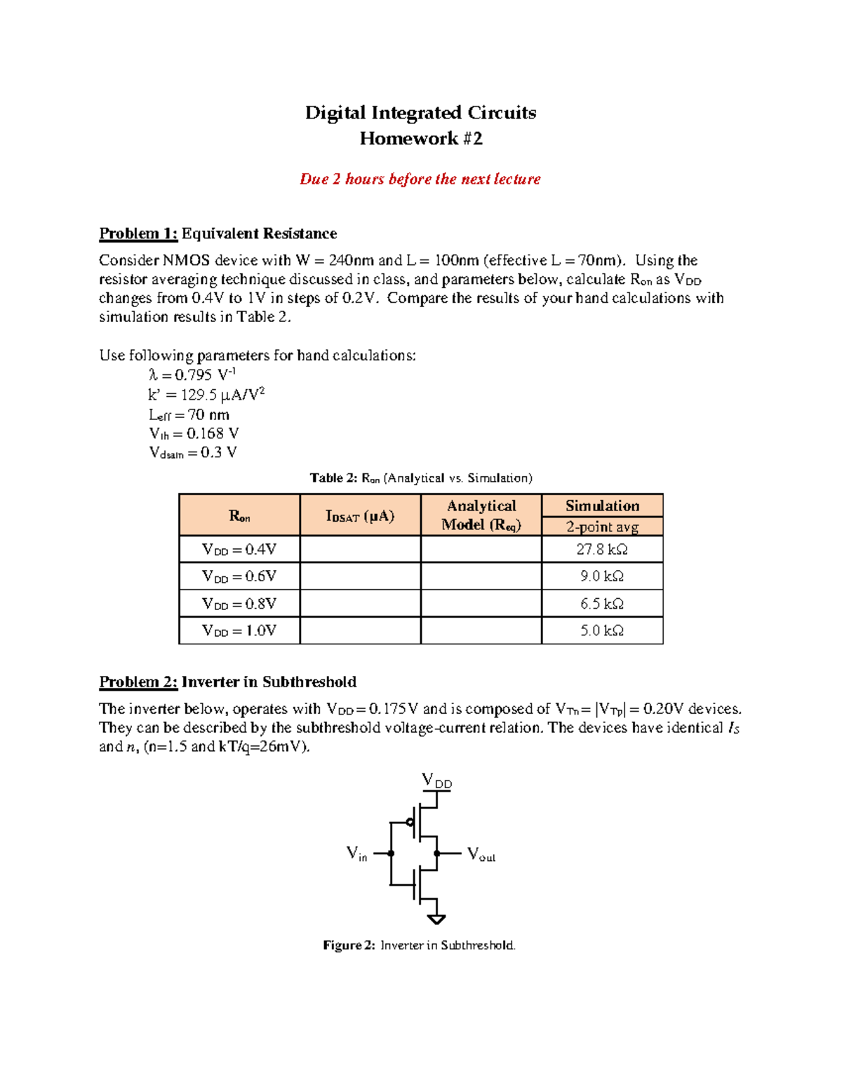 Document - hard - Digital Integrated Circuits Homework # 2 Due 2 hours ...