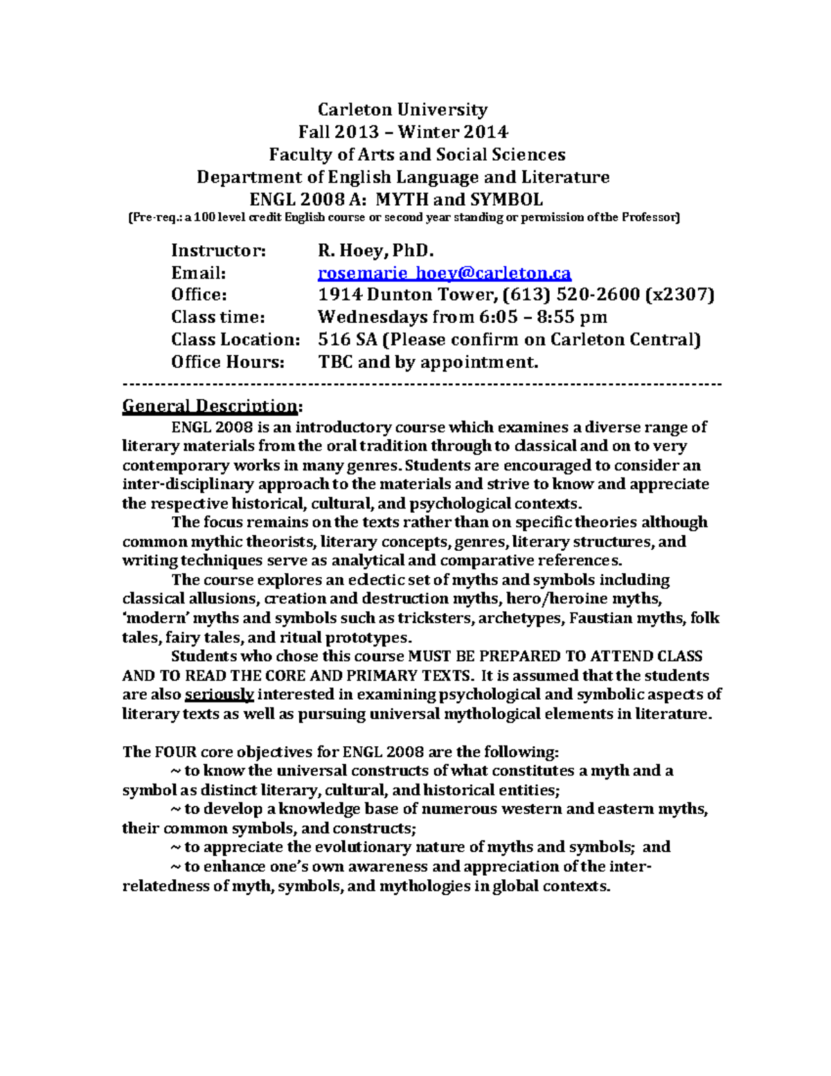 Course Outline. - Carleton University Fall 2013 – Winter 2014 Faculty ...
