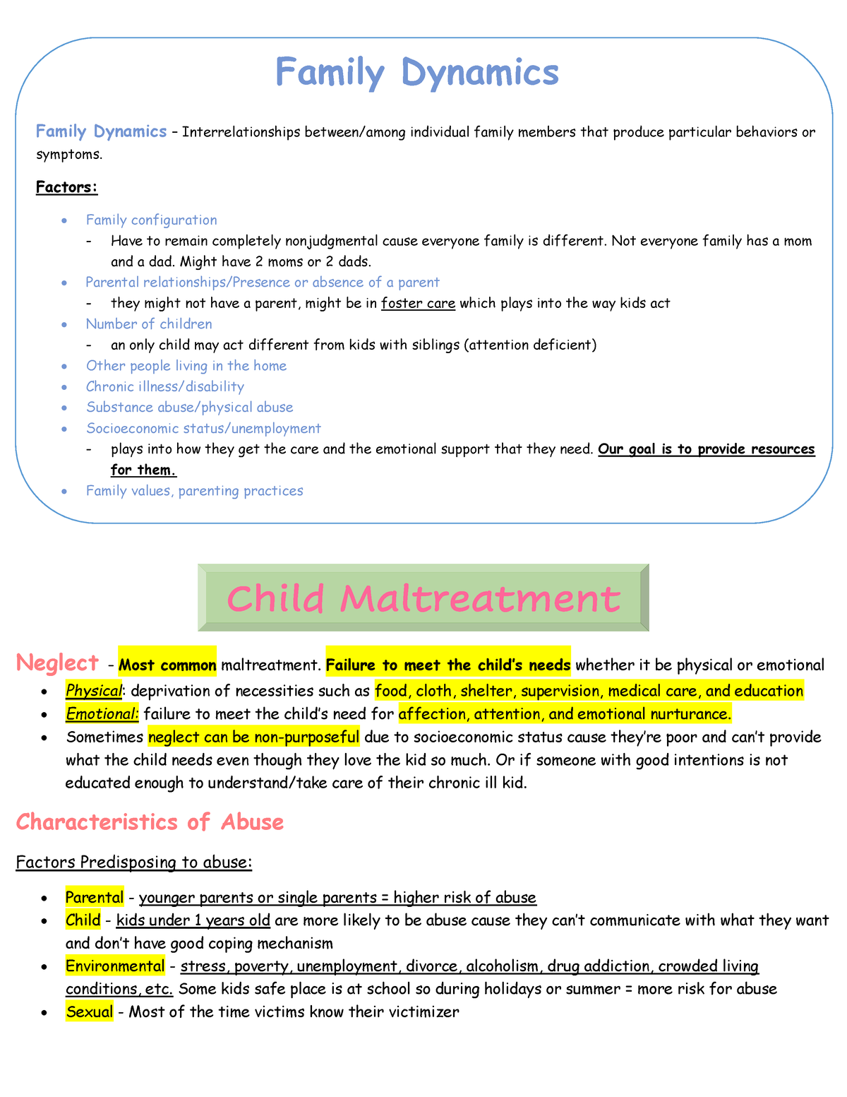 PEDS - Peds notes - Family Dynamics = Family Dynamics ...