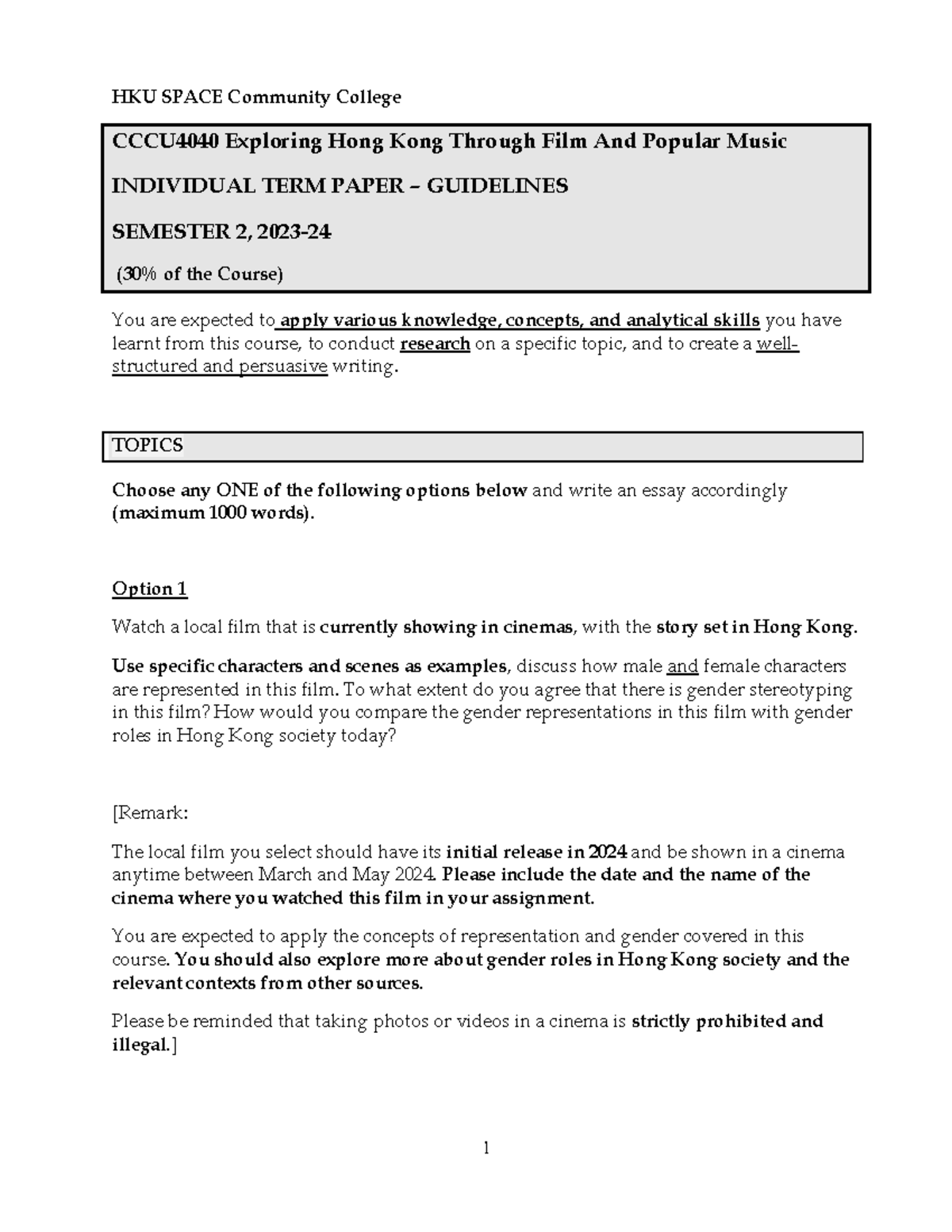 Ehktfpm Term Paper Guidelines 2324S2 - HKU SPACE Community College ...