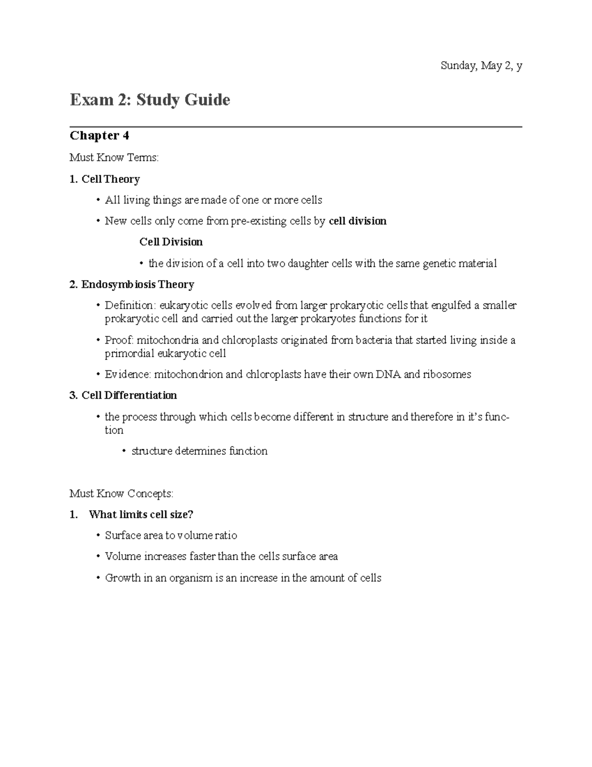 Biology Exam 2 Study Guide - Saturday, May 4, Y Exam 2: Study Guide ...