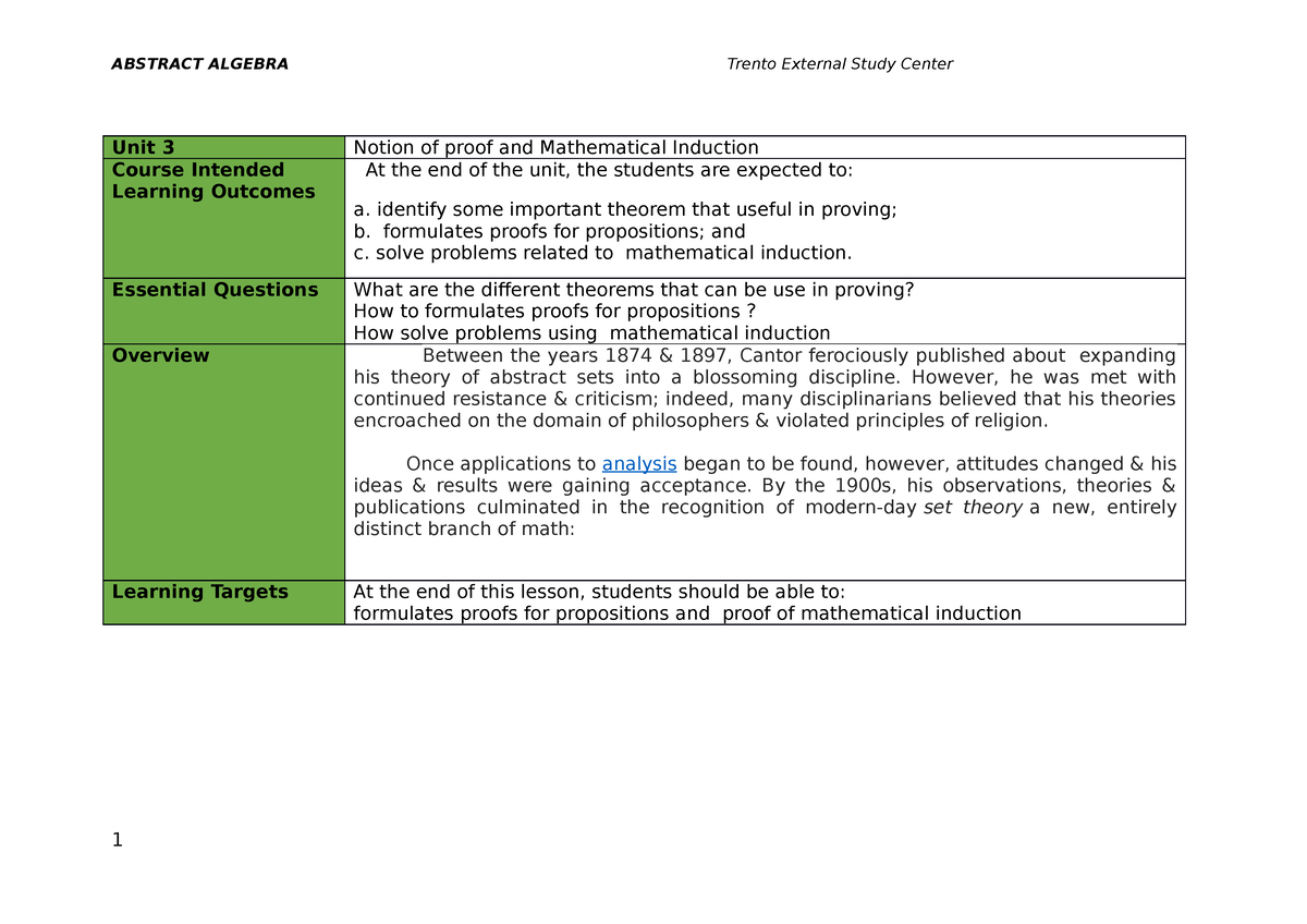 MATH 16 CLP 3 4 - lesson plan - Unit 3 Notion of proof and