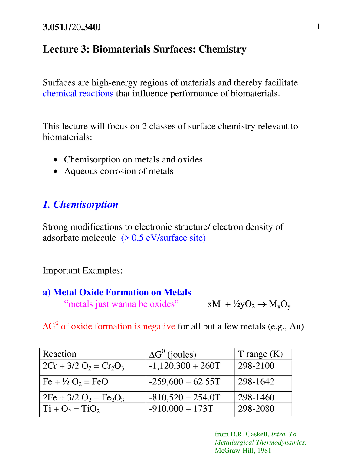 Biomedical Engineering -2 - Lecture 3: Biomaterials Surfaces: Chemistry ...