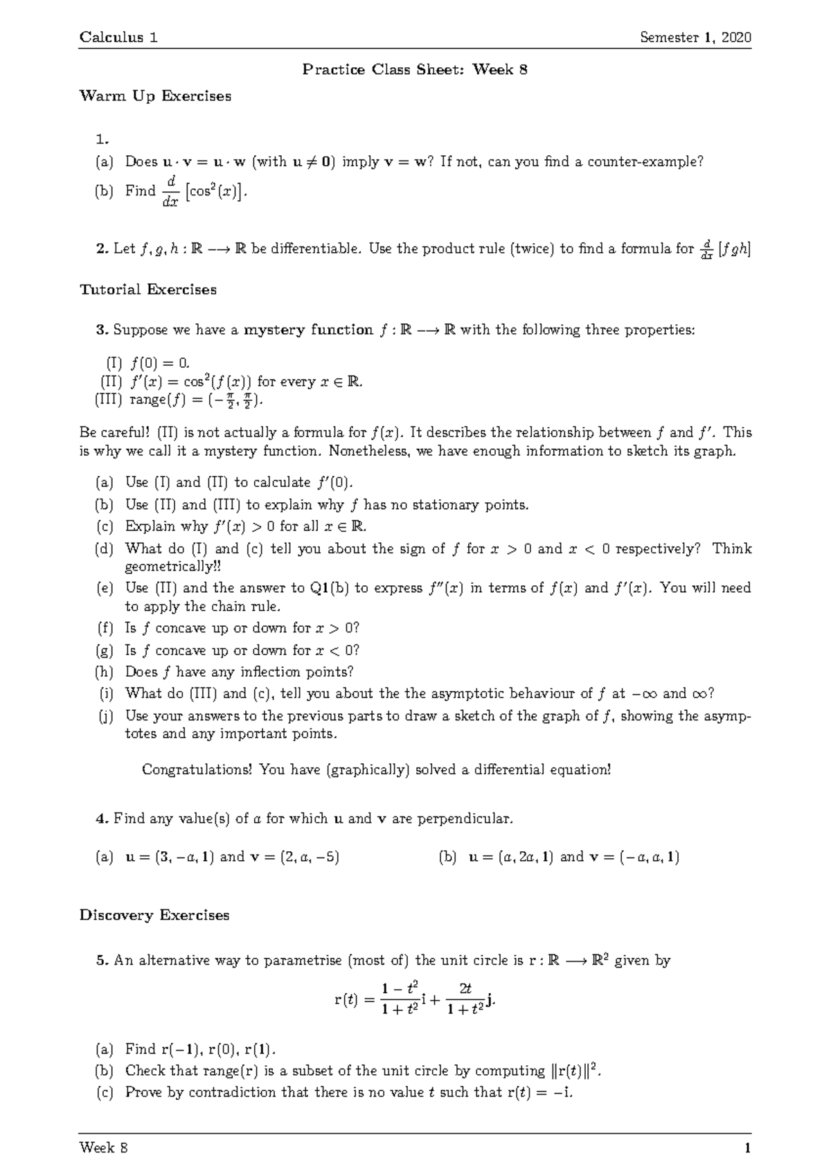 P8-Ques - Practical Class Question - Calculus 1 Semester 1, 2020 ...
