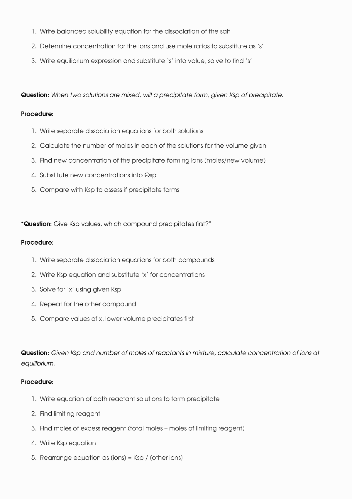 Chemistry Equations Cheat Sheet part 2 - Write balanced solubility ...