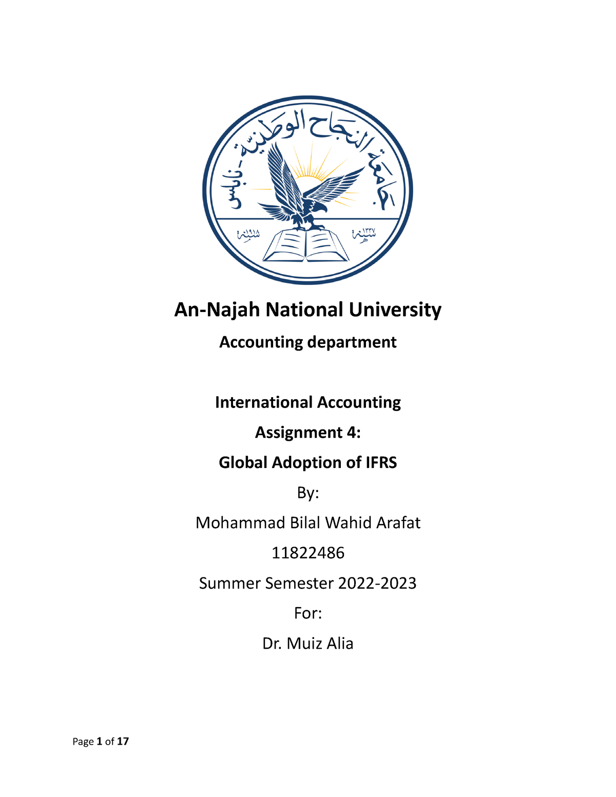 Assignment 1 - Global Adoption Of IFRS - An-Najah National University ...