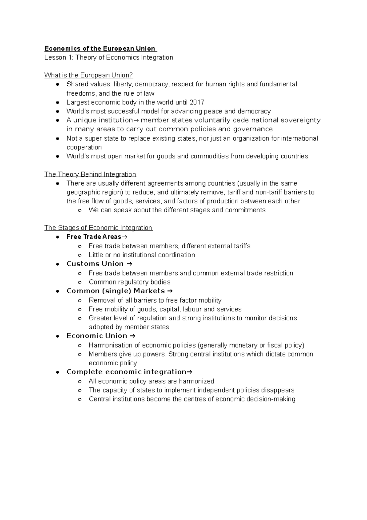 ECN 301 Entire Lecture Notes - Economics of the European Union Lesson 1 ...