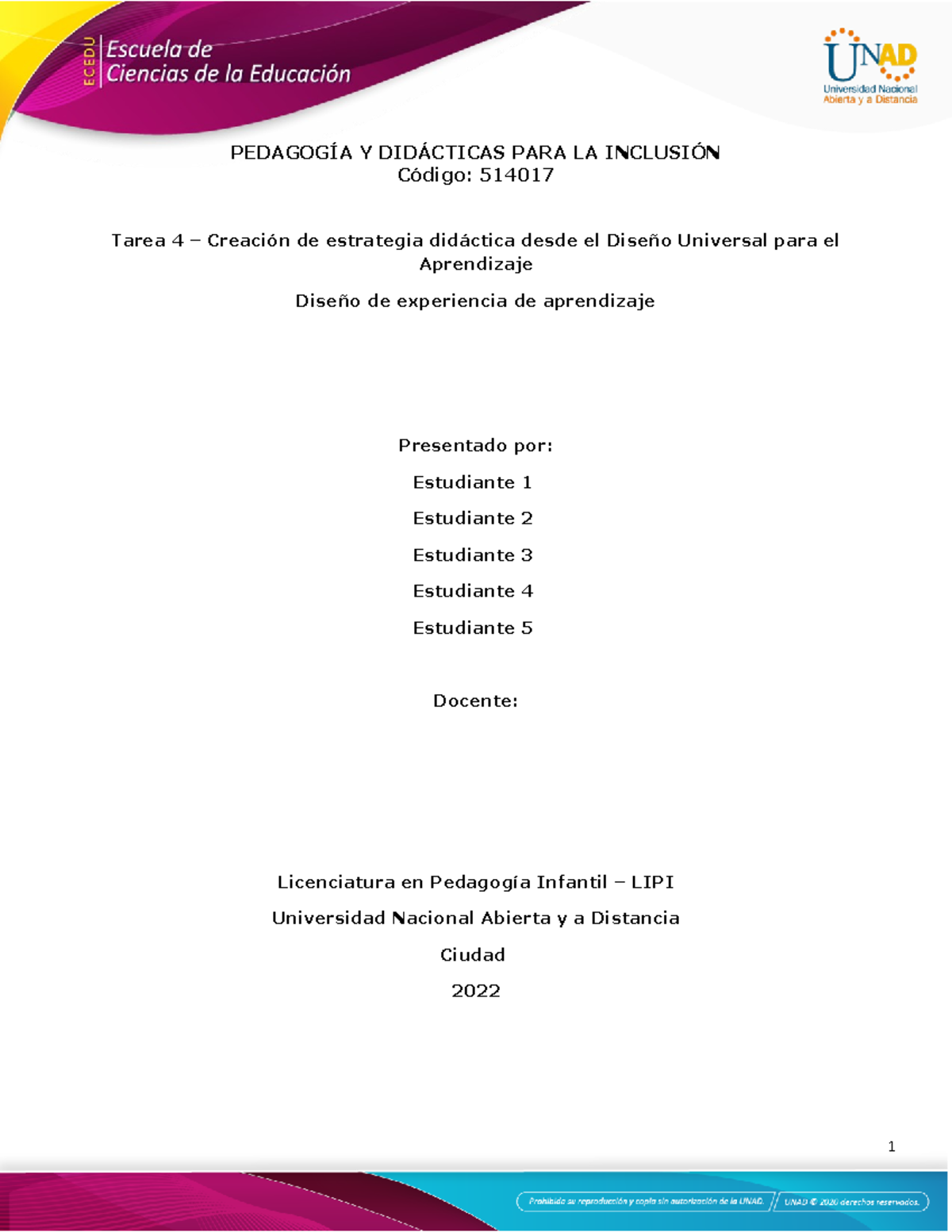 Plantilla Tarea 4 Creación De Estrategia Didáctica Experiencia De Aprendizaje PedagogÍa Y 6558