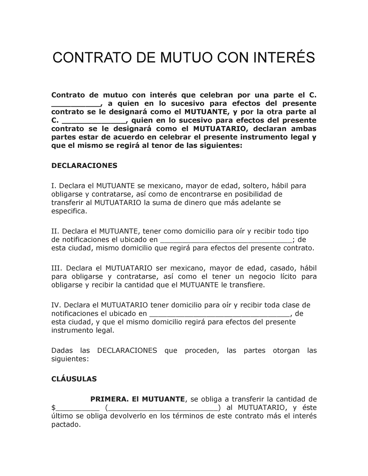 Mutuo Con Interes 2 2023 - CONTRATO DE MUTUO CON INTERÉS Contrato De ...