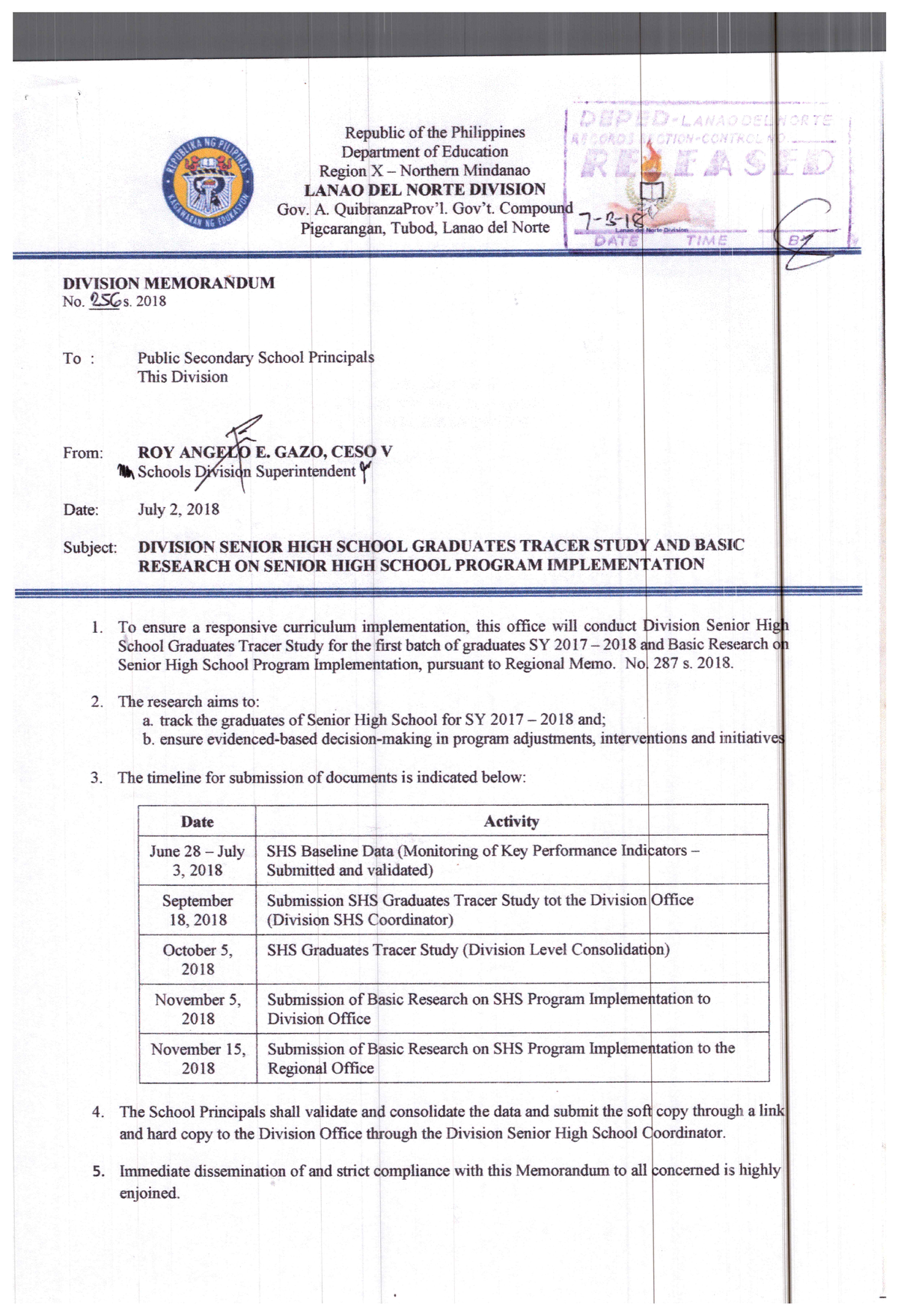 DIV MEMO - Division Senior HIGH School Graduates Tracer Study AND Basic ...