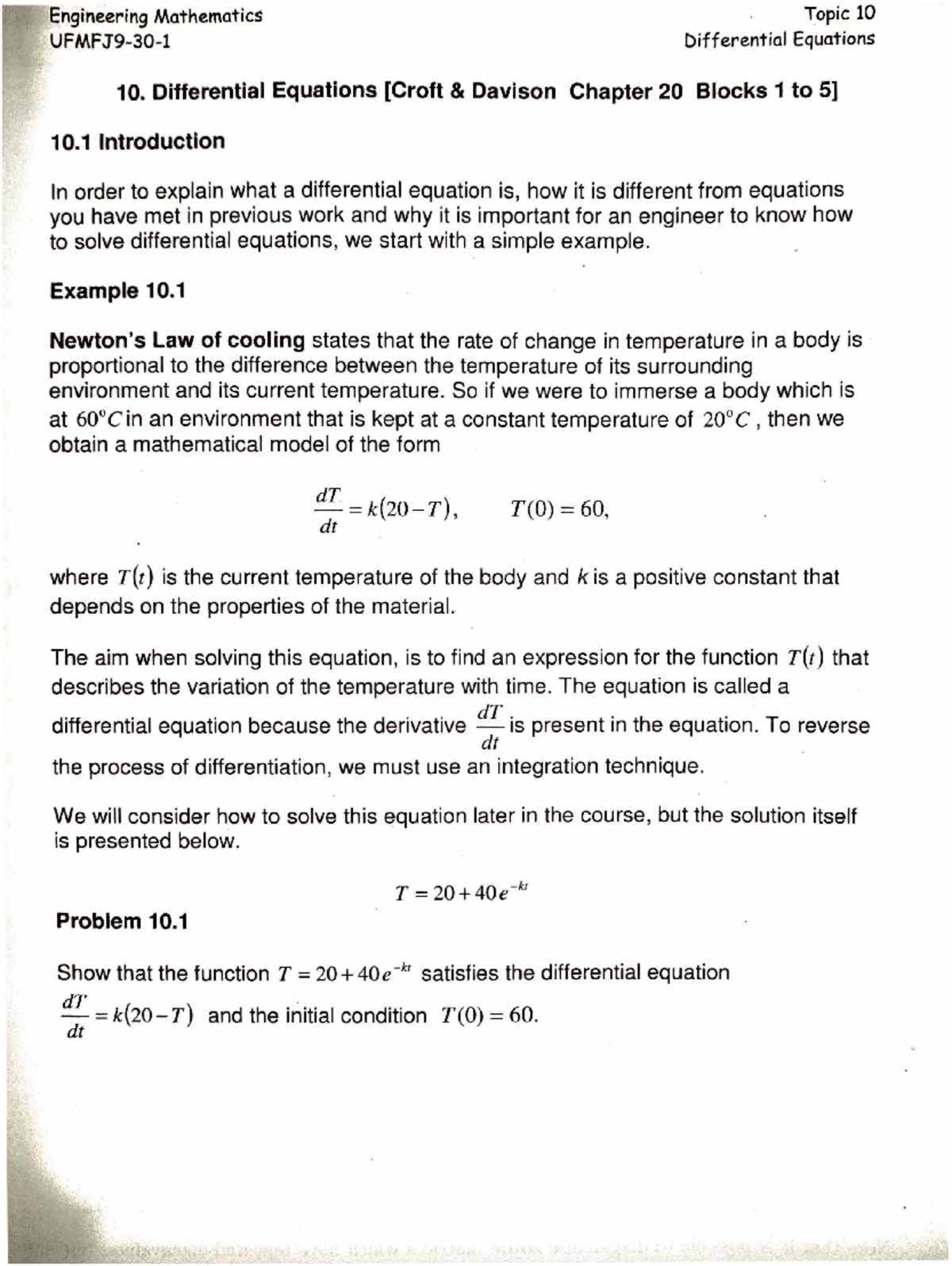 Lec 10 - Differential Equations - Engineering Mathematics UFMFJ9-30 ...