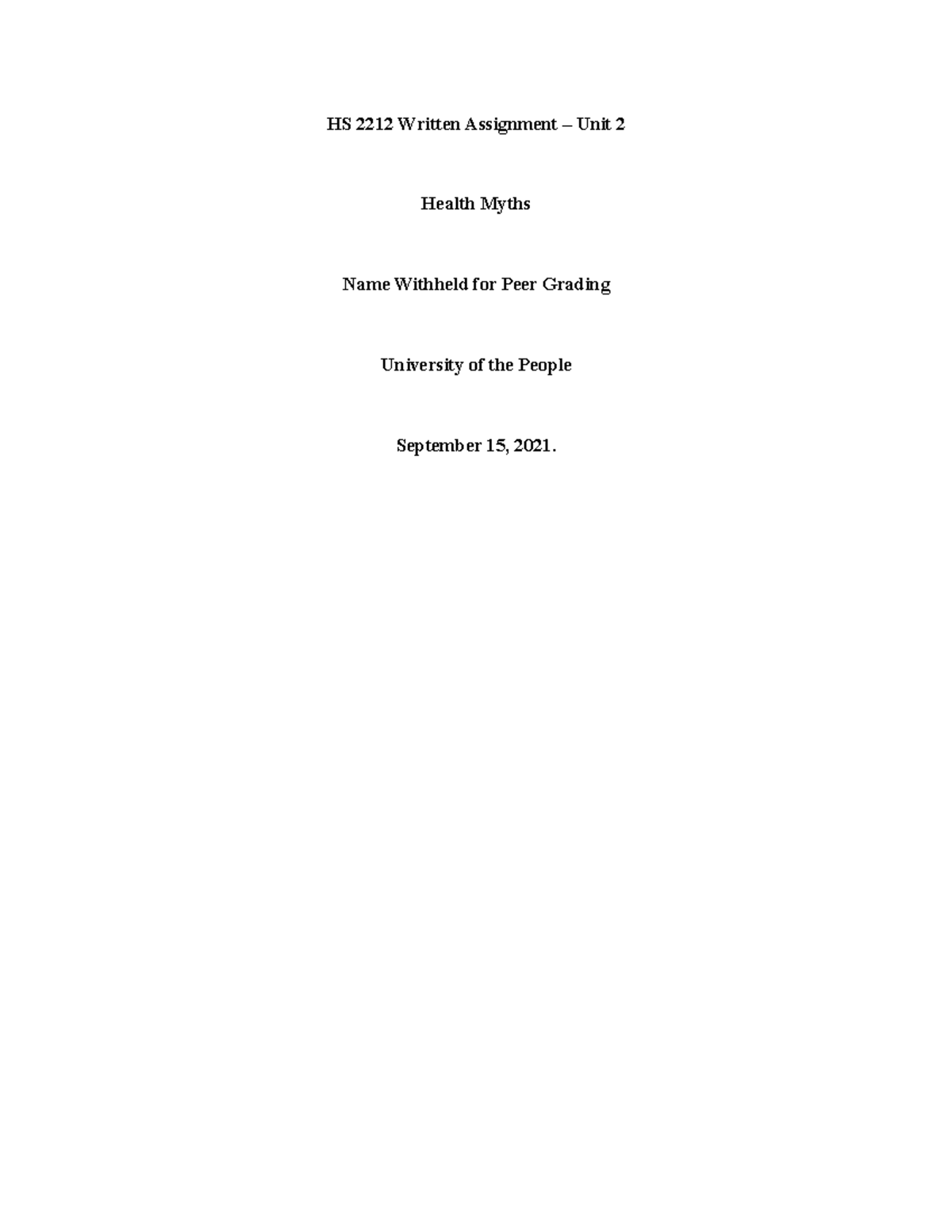 HS 2212 Written Assignment 2 - CPH 2212 - UoPeople - Studocu
