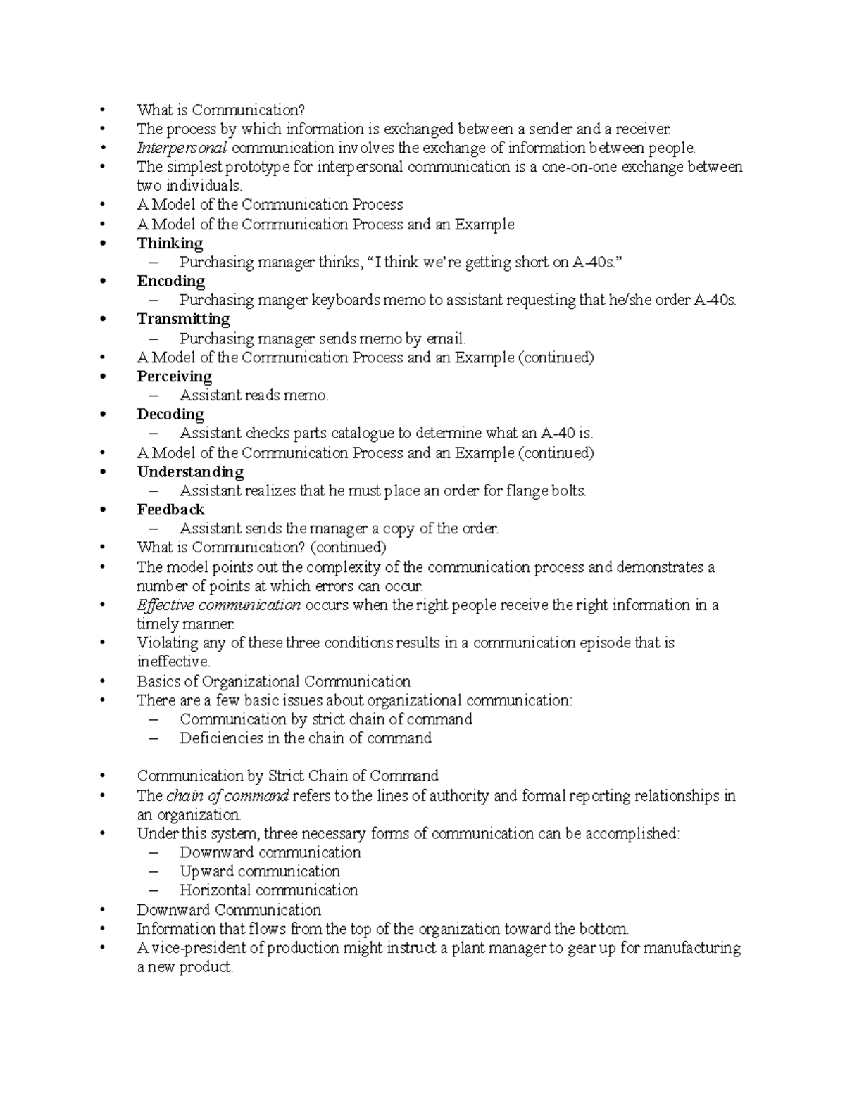 CH 10 Communication - Summary CH10 - What is Communication? The process ...