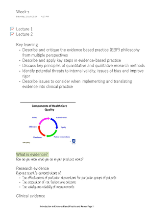 Week 1 - NOTES - Lecture 1 Lecture 2 Key learning Describe and critique ...