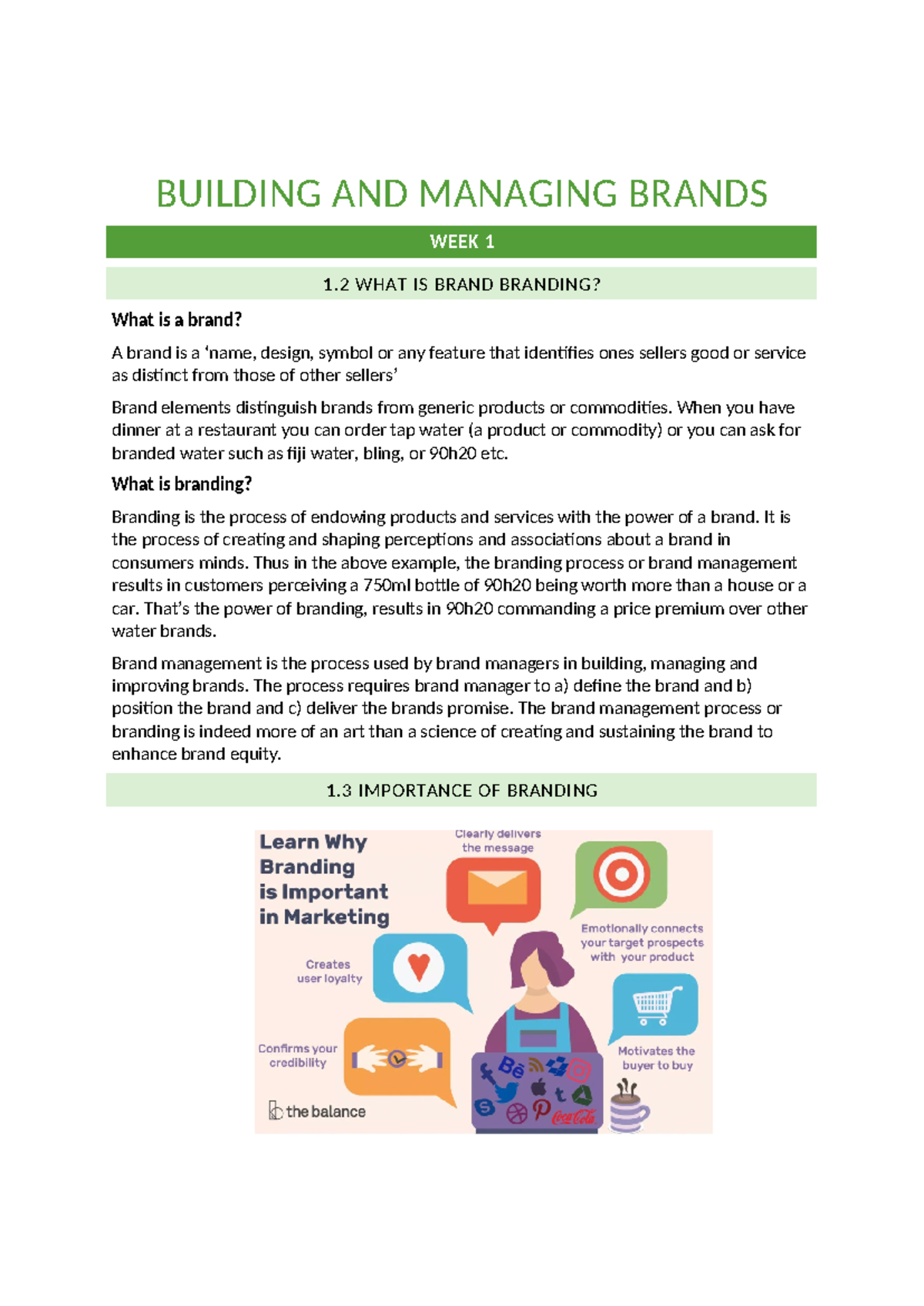 3120 notes - BUILDING AND MANAGING BRANDS WEEK 1 1 WHAT IS BRAND ...