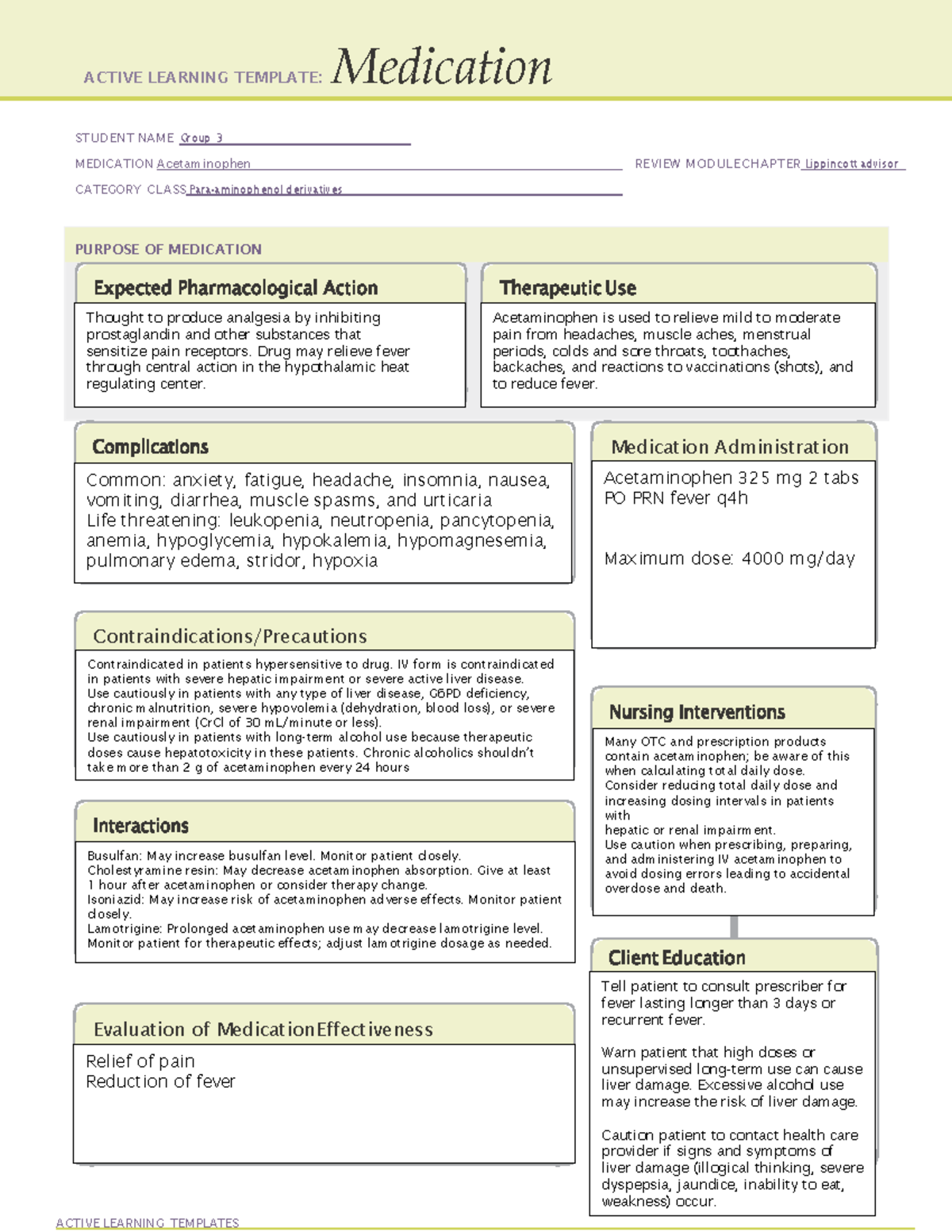 MS II SIM Day 4 ATI Med form Acetaminophen Group 3 - ACTIVE LEARNING ...