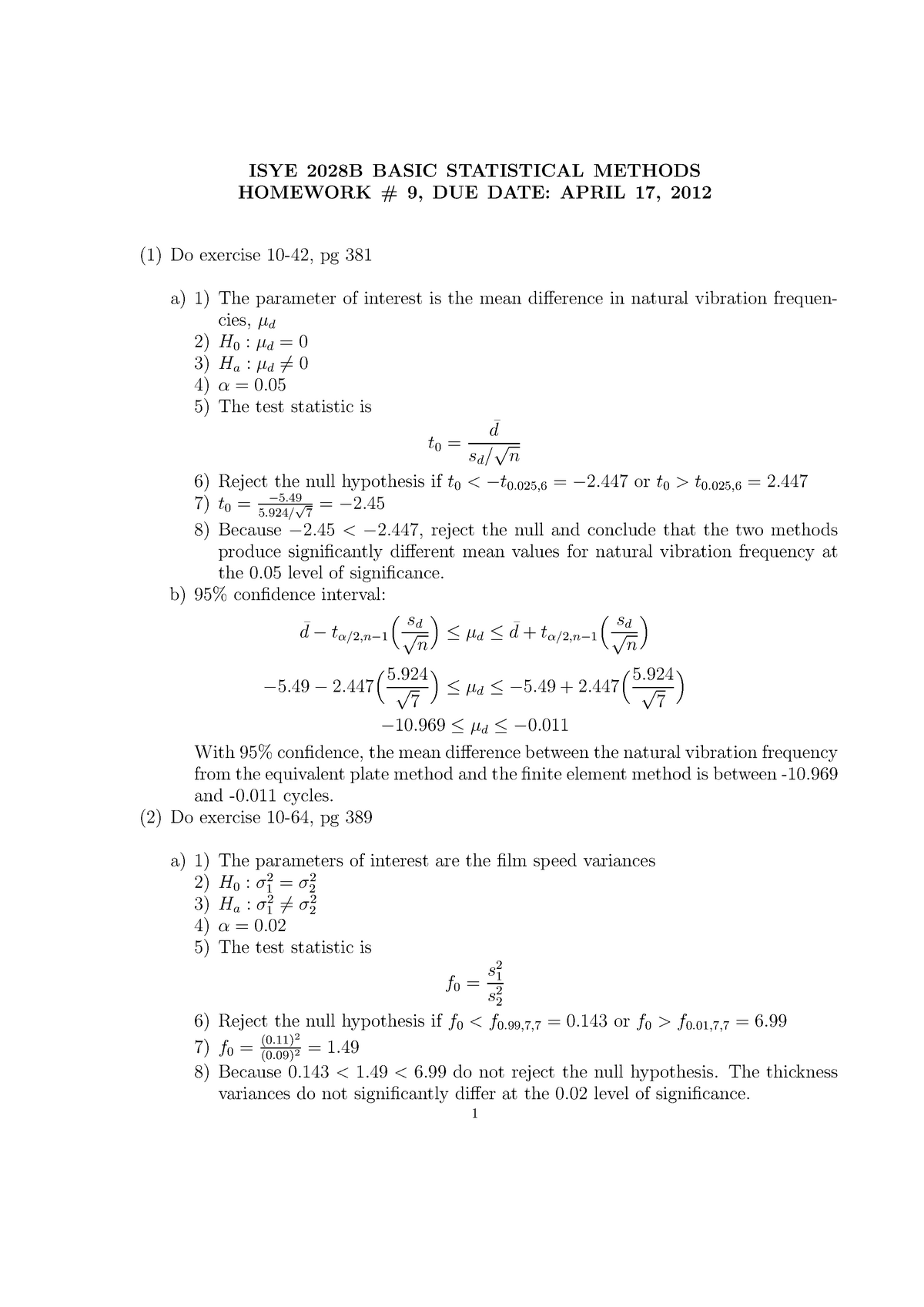 statistical methods homework