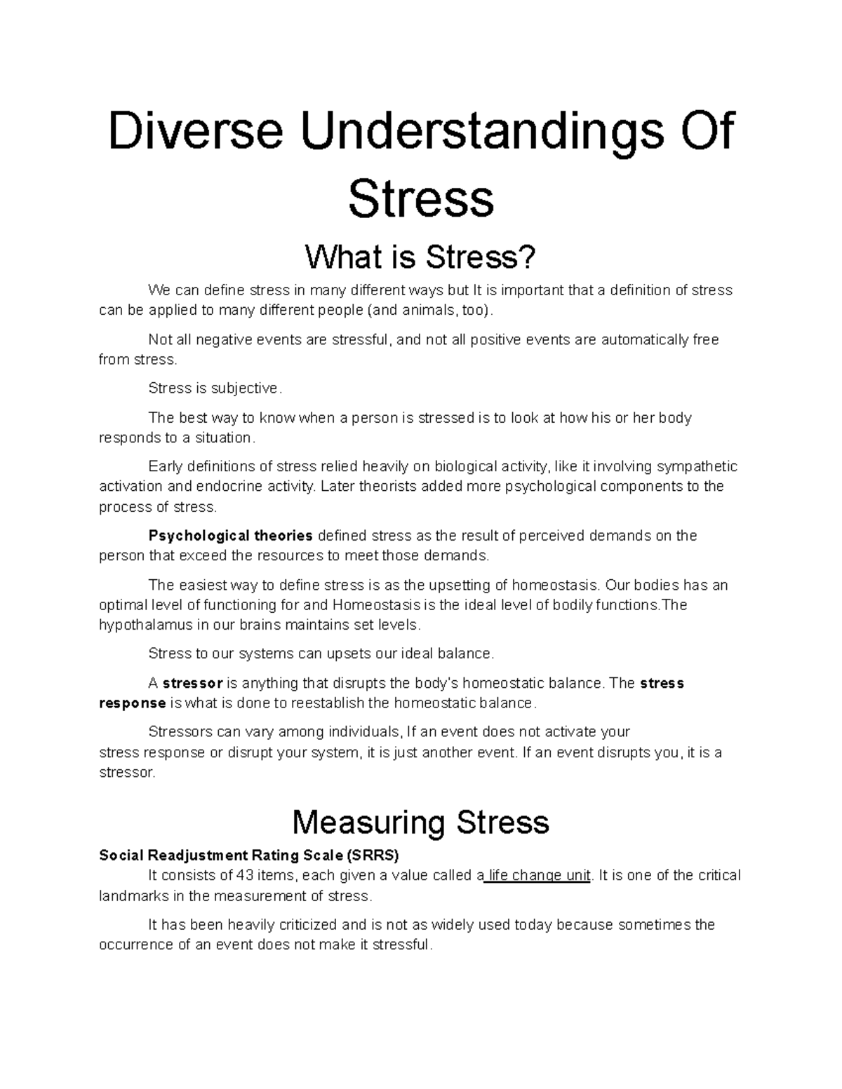 Ch 5 Diverse Understandings Of Stress Diverse Understandings Of 