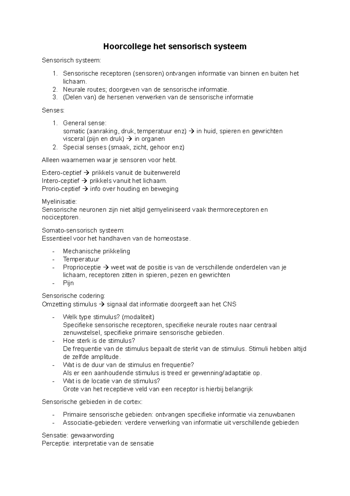 Hoorcollege Over Zintuigen - Hoorcollege Het Sensorisch Systeem ...